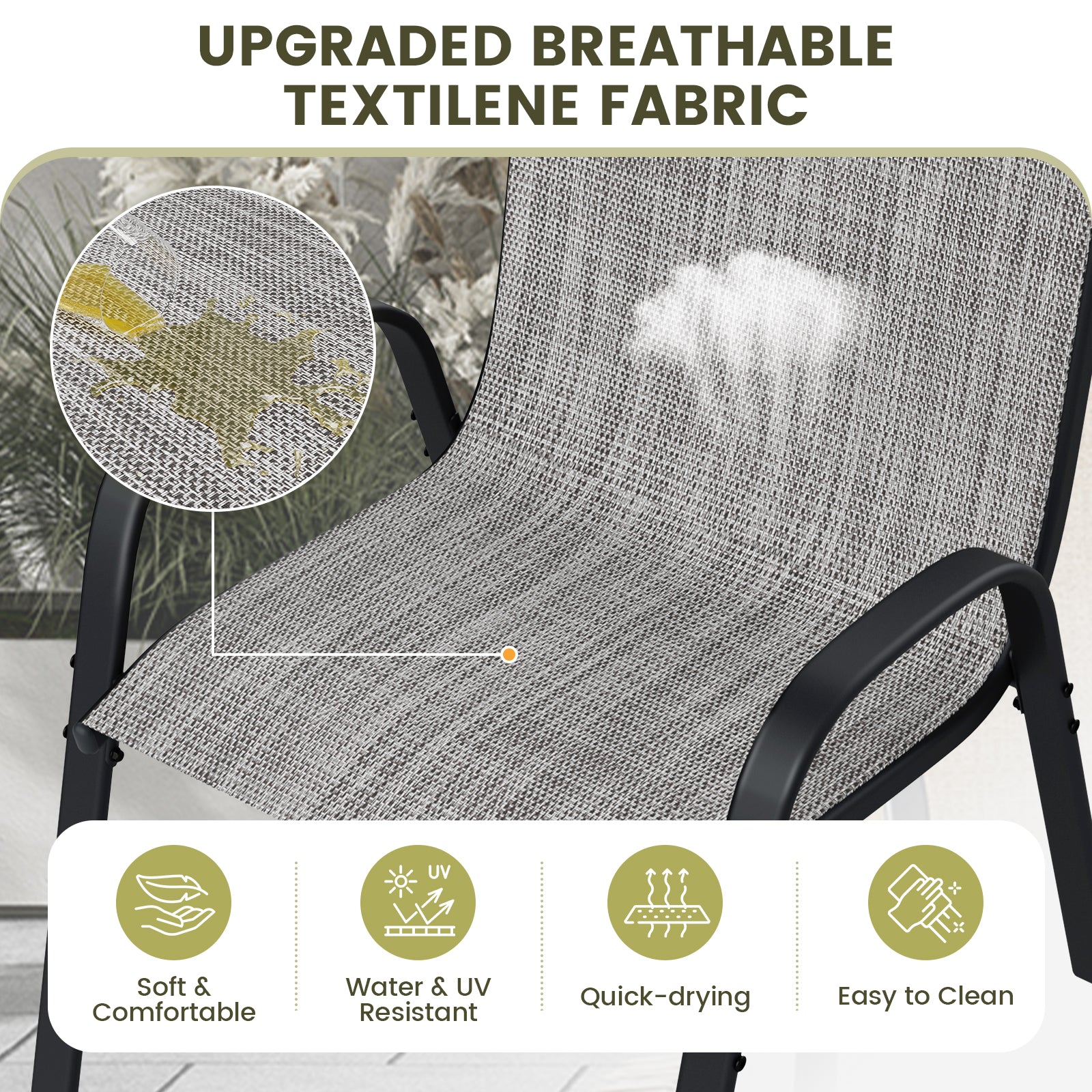 UDPATIO Patio Chairs Set of 4, Stackable Outdoor Dining Chairs with High Back, Breathable Textilene Fabric Outdoor Chair All Weather, 350LBS Capacity for Garden, Backyard (Light Grey)