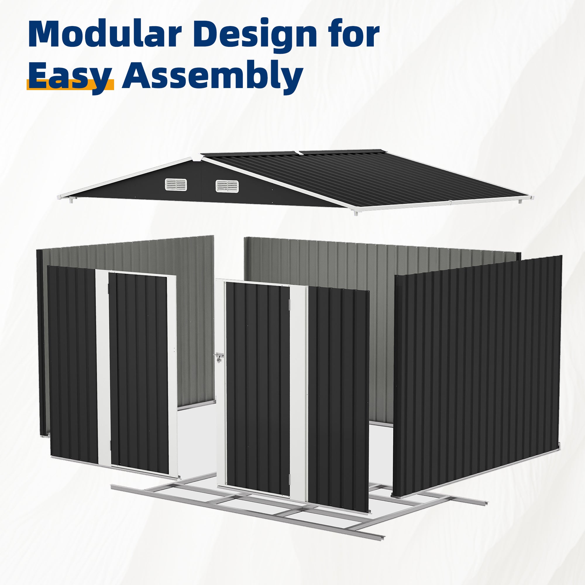 UDPATIO 10X8 FT Outdoor Storage Shed with Base, Metal Steel Heavy Duty All-Weather Resistant Garden Tool Shed, Sloped Roof & Lockable Door for Patio Lawn Backyard