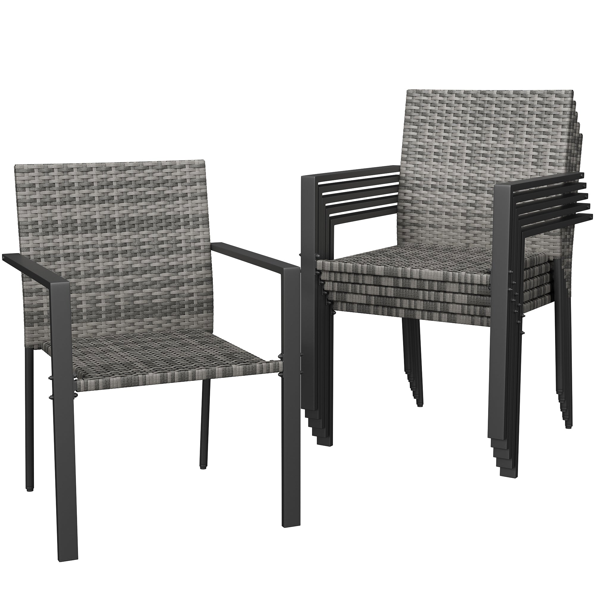 UDPATIO Stackable Patio Chairs Set of 6, Wicker Outdoor Chairs, All-Weather Rattan Dining Chairs with Deep Seat & Armrests, Steel Frame for Patio, Garden, Backyard, Deck, Lawn or Porch, Gray
