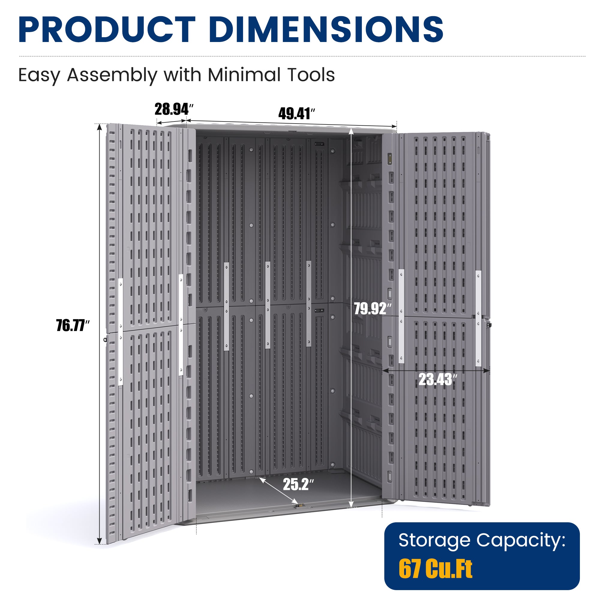 UDPATl0 67 Cu.Ft Outdoor Storage Shed, Vertical Plastic Cabinet Waterproof Sheds with Floor Included for Pool, Backyards, Garden Shed