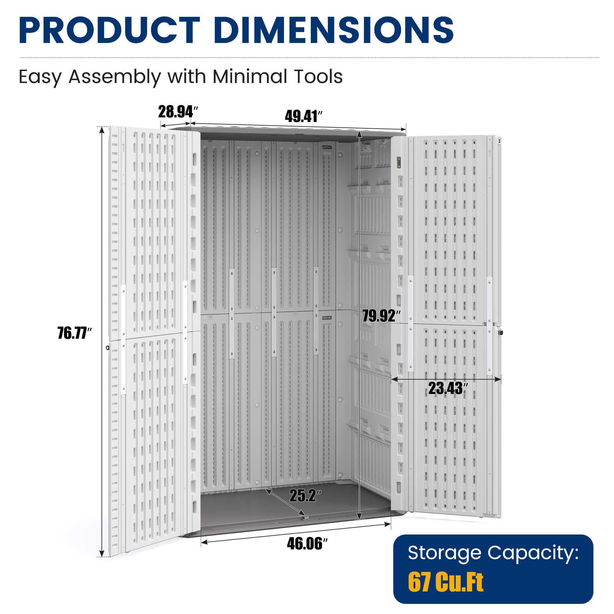 UDPATl0 67 Cu.Ft Outdoor Storage Shed, Vertical Plastic Cabinet Waterproof Sheds with Floor Included for Pool, Backyards, Garden Shed