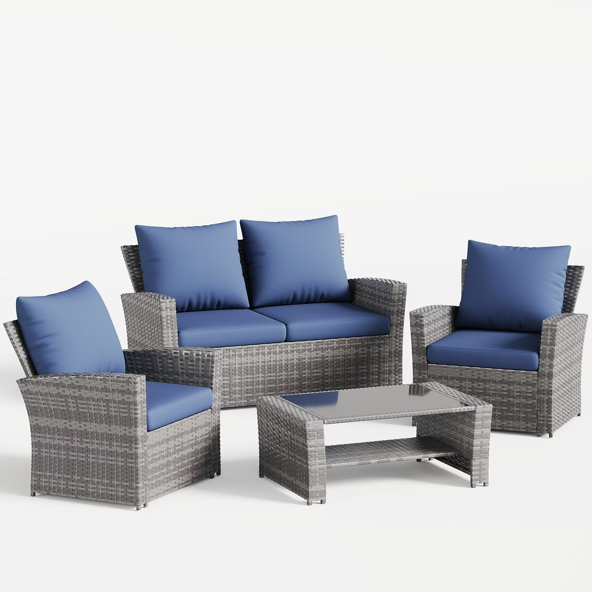 UDPATIO Wicker Patio Furniture Set, 4 Piece Outdoor Sectional Conversation Sets, Gray PE Rattan Patio Sofa Set for Balcony, Porch, Backyard,