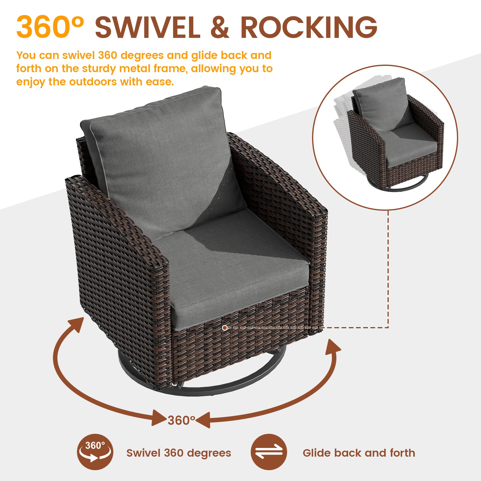 UDPATIO Patio Furniture Set with Swivel Rocking Chair, 6 Pcs Outdoor Couch