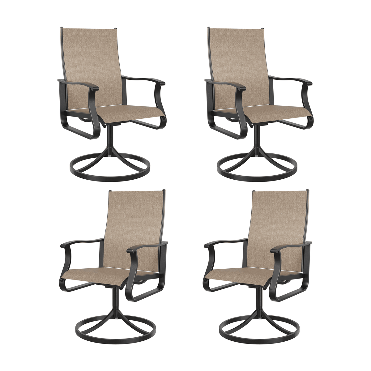 UDPATIO Low Back Outdoor Dining Chair Set of 4, 360°Swivel Patio Chair Outside for Lawn Garden Backyard Deck, Brown