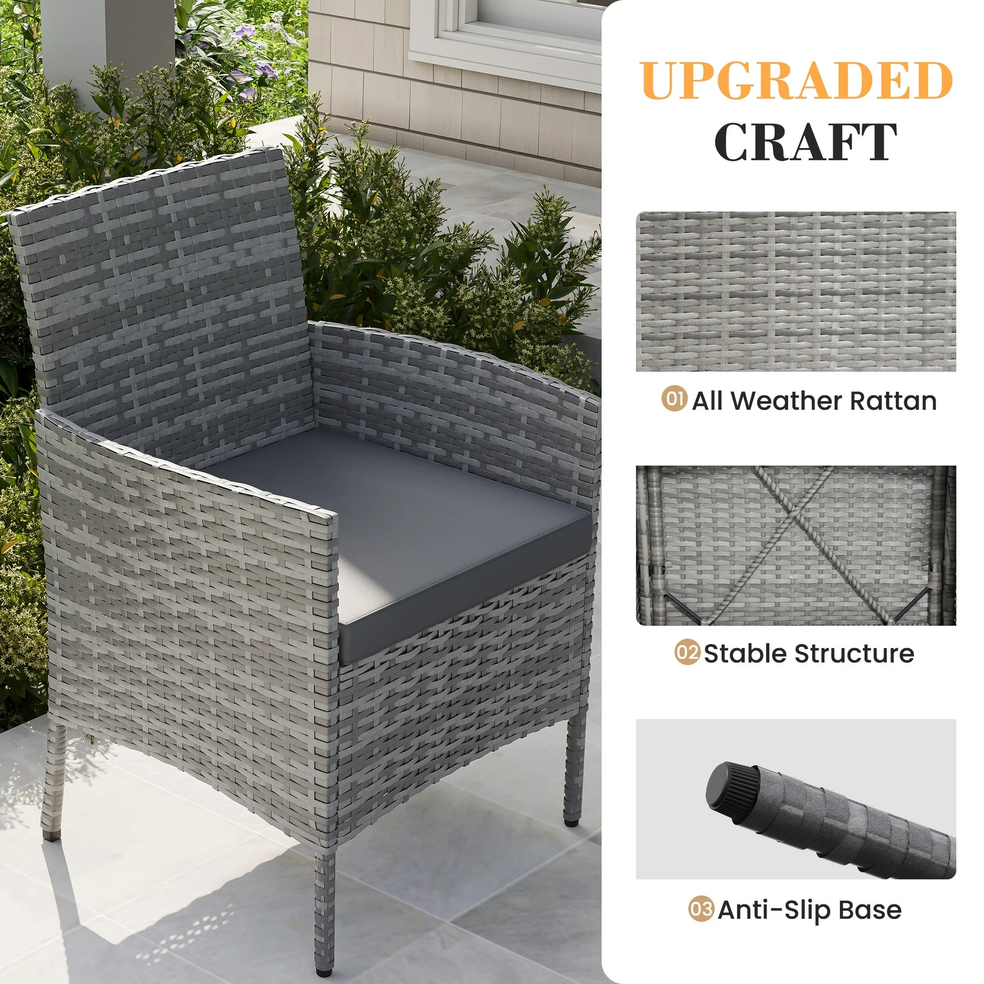 UDPATIO Furniture Set 3 Pieces Patio Rattan Wicker Chairs,Patio Porch Outdoor Furniture Set with Chairs(GR)