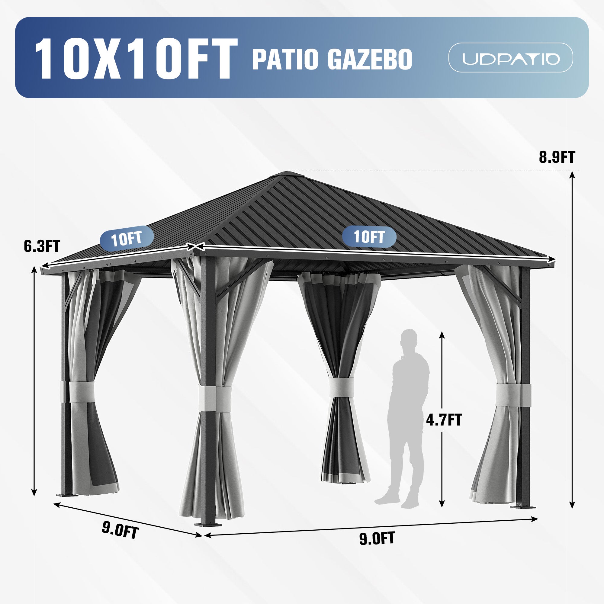 DPATIO 10'x10' Hardtop Patio Gazebo, Outdoor Metal Gazebos, Gray