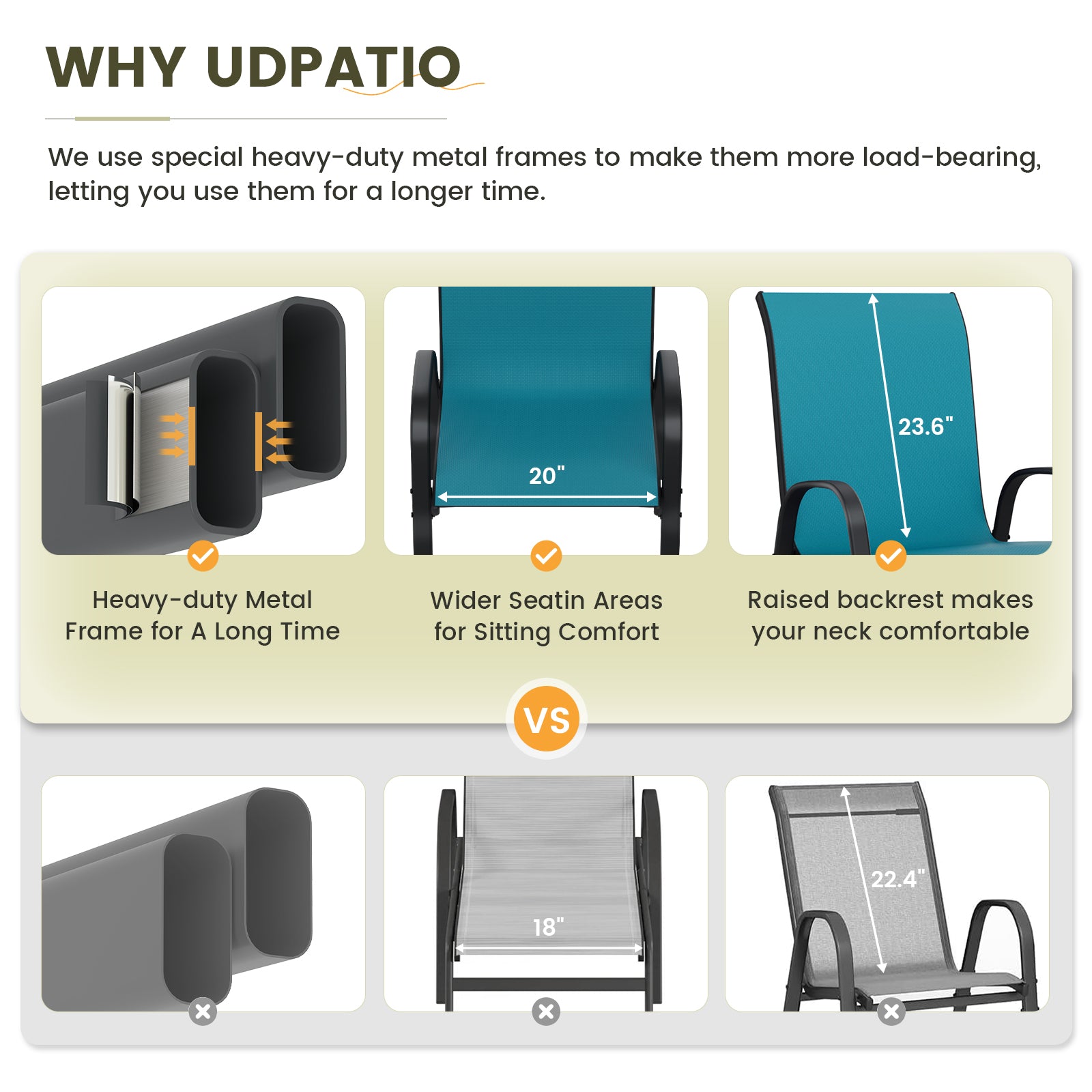 UDPATIO Patio Chairs Set of 4, Stackable Outdoor Dining Chairs with High Back, Breathable Textilene Fabric Outdoor Chair All Weather, 350LBS Capacity for Garden, Backyard (Light Blue)