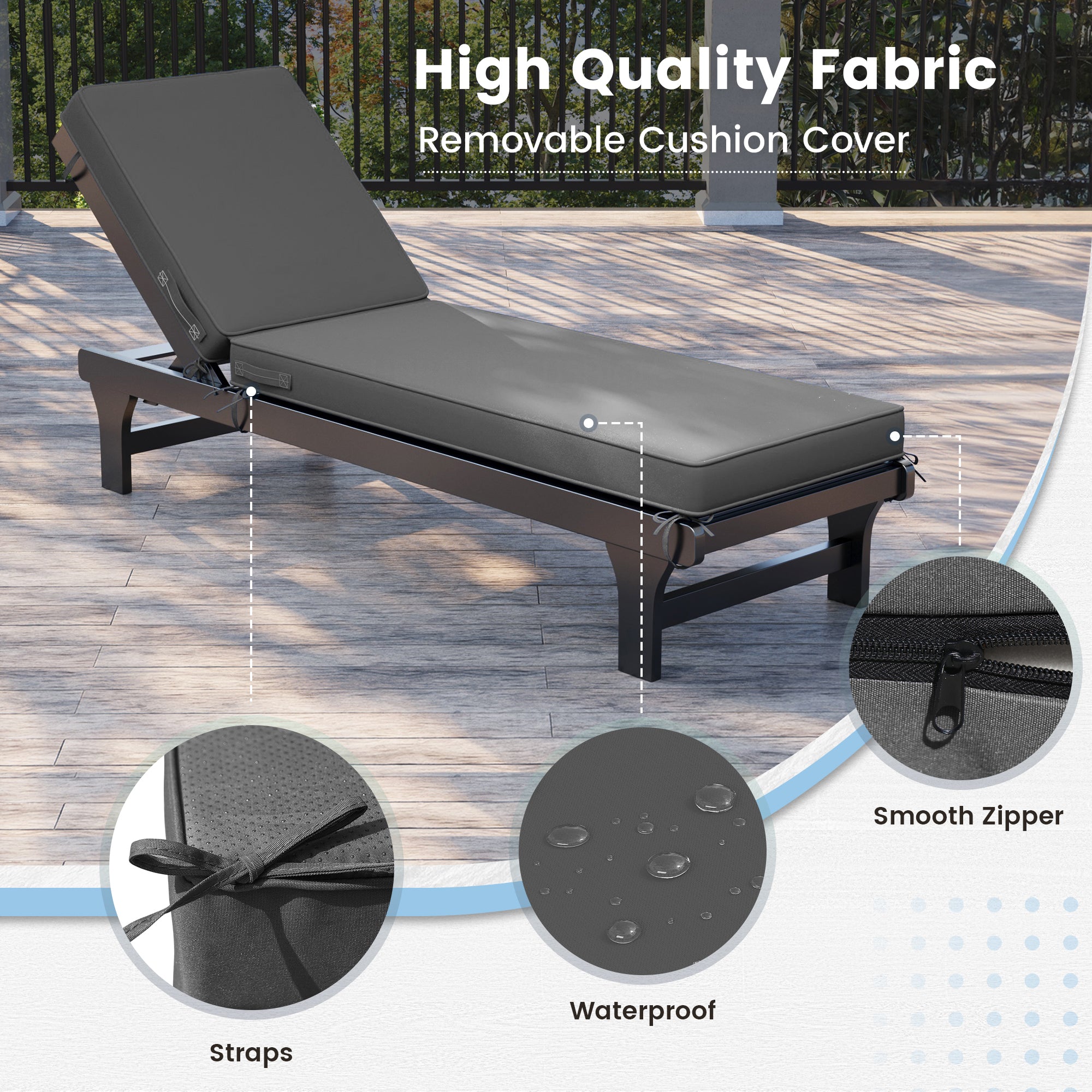 UDPATIO 2PCS Chaise Lounge Cushions, Oversized Thick 4-Inch Foam Pad, Fade-Proof Cover Chair Replacement for Patio, Poolside, Lawn, Deck & Outdoor Furniture - Removable Accessories (72"x21"x4")