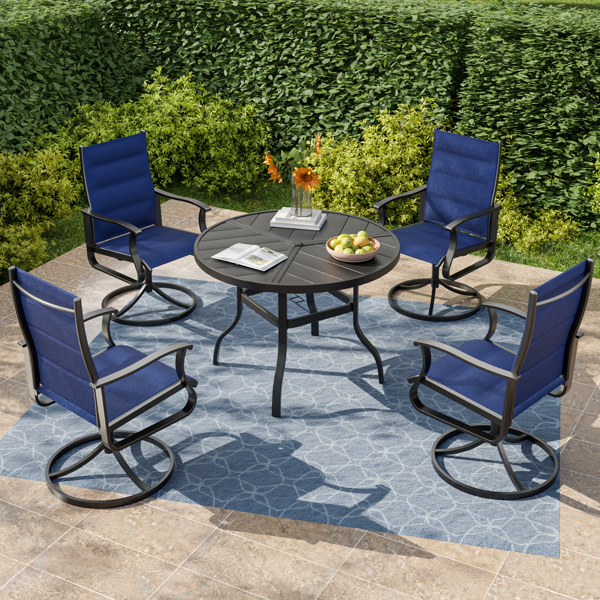 UDPATIO Swivel Patio Chairs Set of 2, Outdoor Swivel Rocker Patio Chairs with High Back, All Weather Textilene & Metal Frame for Backyard, Lawn, Porch, Pooside or Garden, Navy Blue - Padded