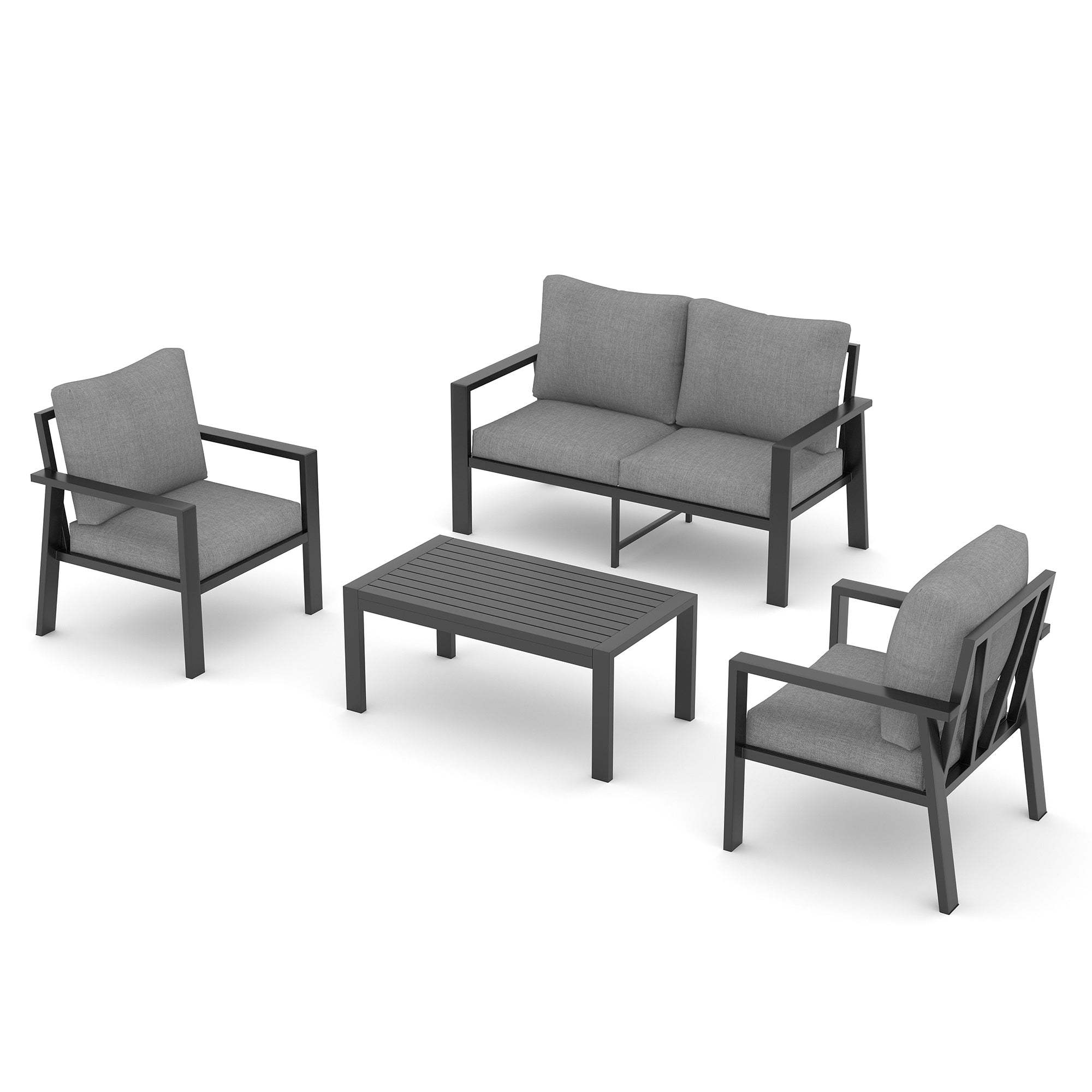 UDPATIO Aluminum Patio Furniture Set, 4 Pieces Sectional Metal Conversation Sofa Modern Seating Set with Coffee Table for Outdoor Garden Backyard, Grey