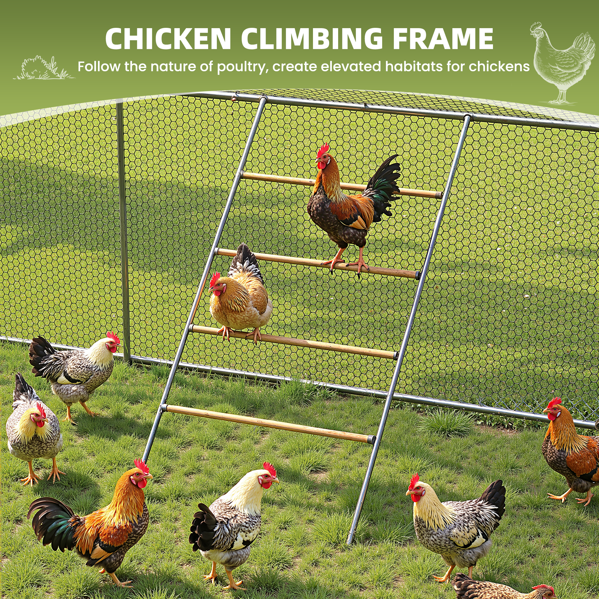 Large Chicken Coop & Metal Run - Spacious Walk In Pen for 20-30 Chickens with Double Feed Door, UV-Resistant Cover, Galvanized Frame - Duck & Rabbit House