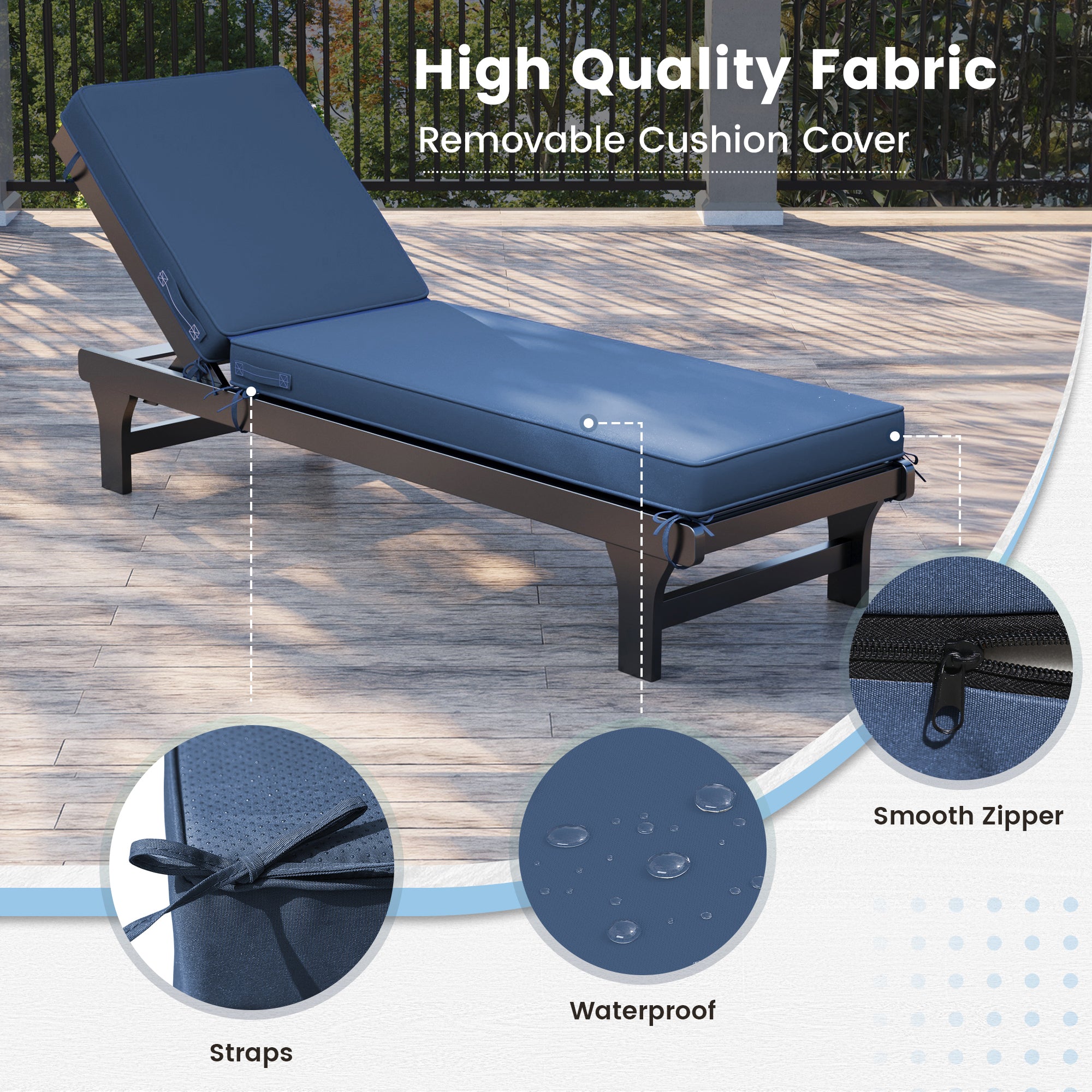 Outdoor Chaise Lounge Cushion Set of 4 , Oversized Thick 4-Inch Foam Cover, Fade-Proof Chair Replacement for Patio, Poolside, Deck Outdoor Furniture - Removable Accessories (Navy,72"x21"x4")