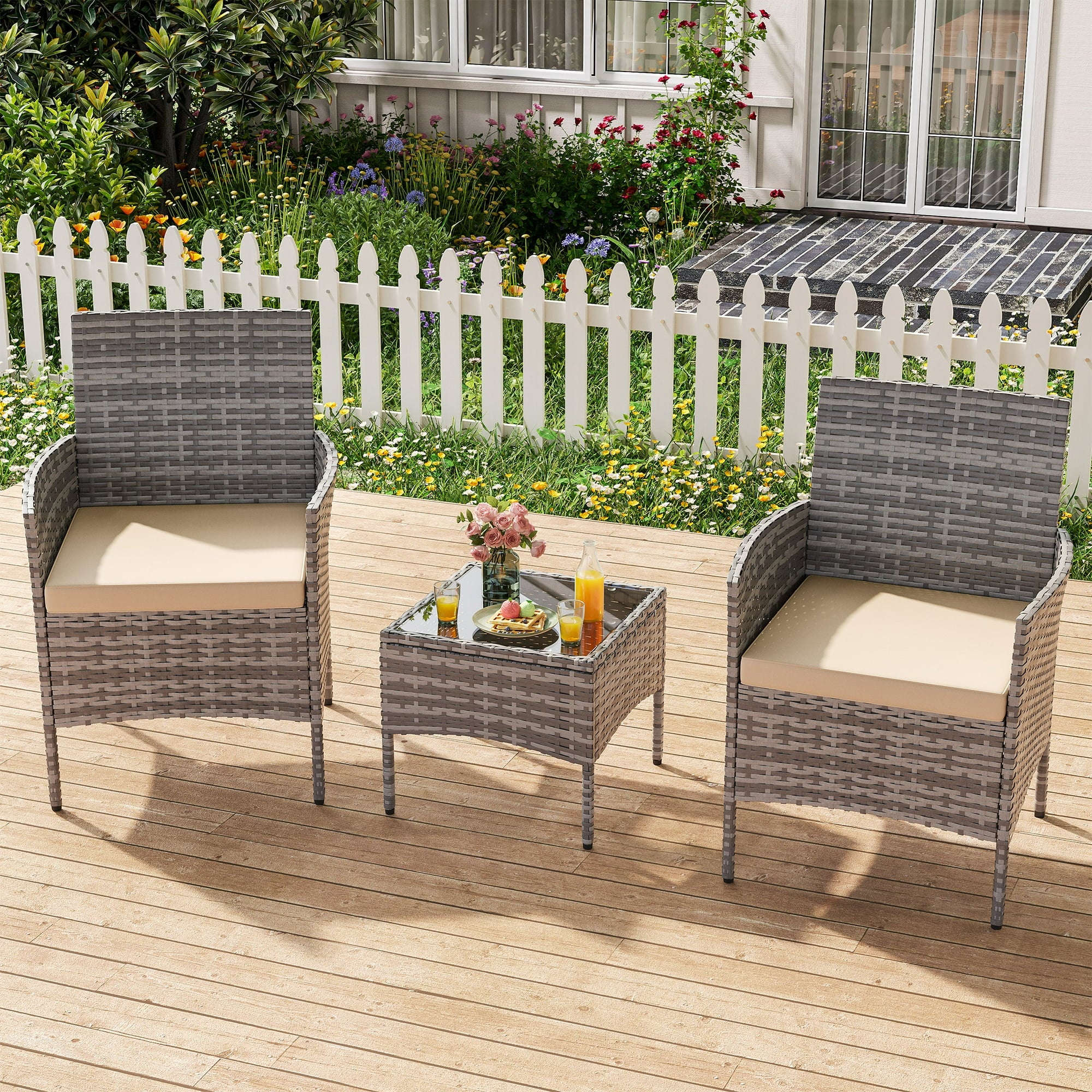 UDPATIO Furniture Set 3 Pieces Patio Rattan Wicker Chairs,Patio Porch Outdoor Furniture Set with Chairs(BE)