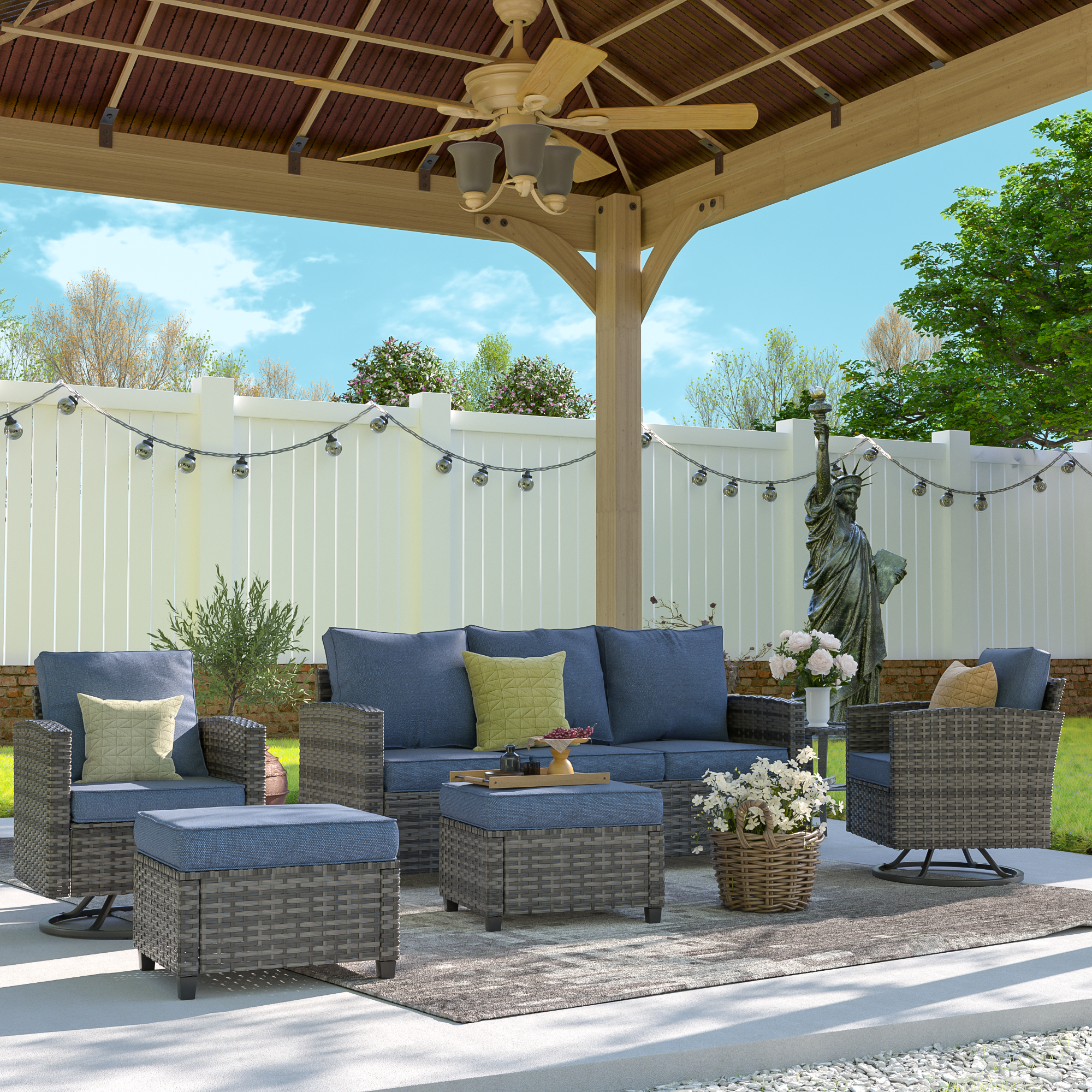 UDPATIO Patio Furniture Set with Swivel Rocking Chair, 6 Pcs Outdoor Couch