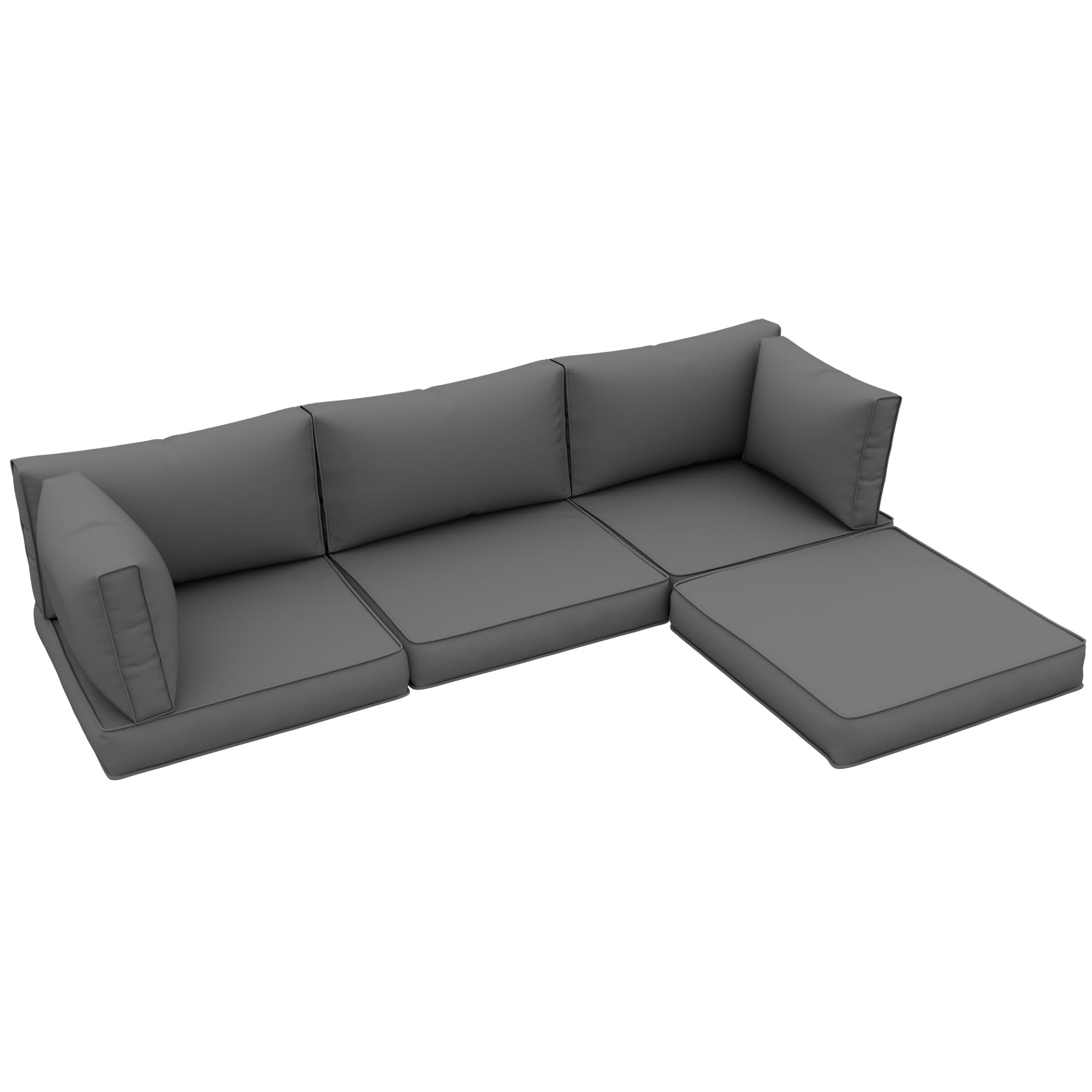 UDPATIO Outdoor Cushions for Patio Furniture Upgraded, Waterproof Patio Furniture Cushions Replacement, 4" Deep Seat Outdoor Sectional Cushion for 4-seat Chair Sofa Couch, Grey