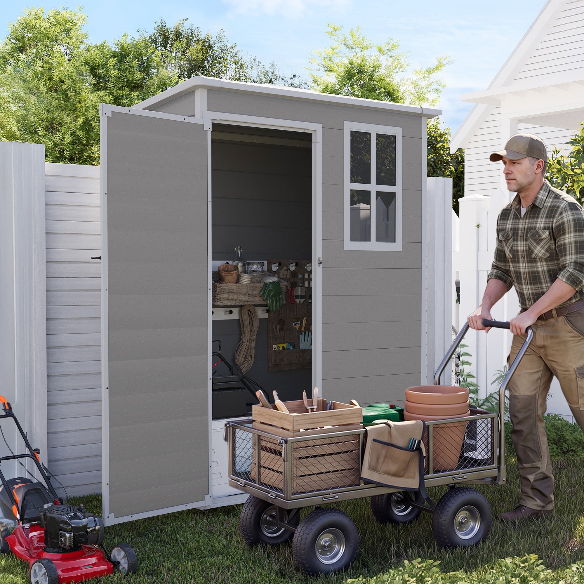 UDPATIO Outdoor Storage Shed 5x3 FT, Garden Resin Shed with Floor, Grey