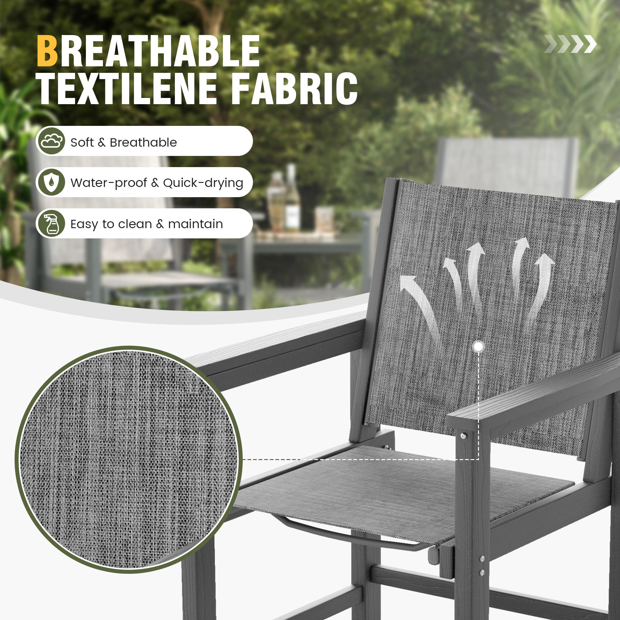 HDPE Patio Dining Set, Heavy Duty Extra-Wide Outdoor Chairs with 360 lb Load Capacity, Easy to Assembly, All-Weather Seating for Patio, Pool, Garden, Backyard