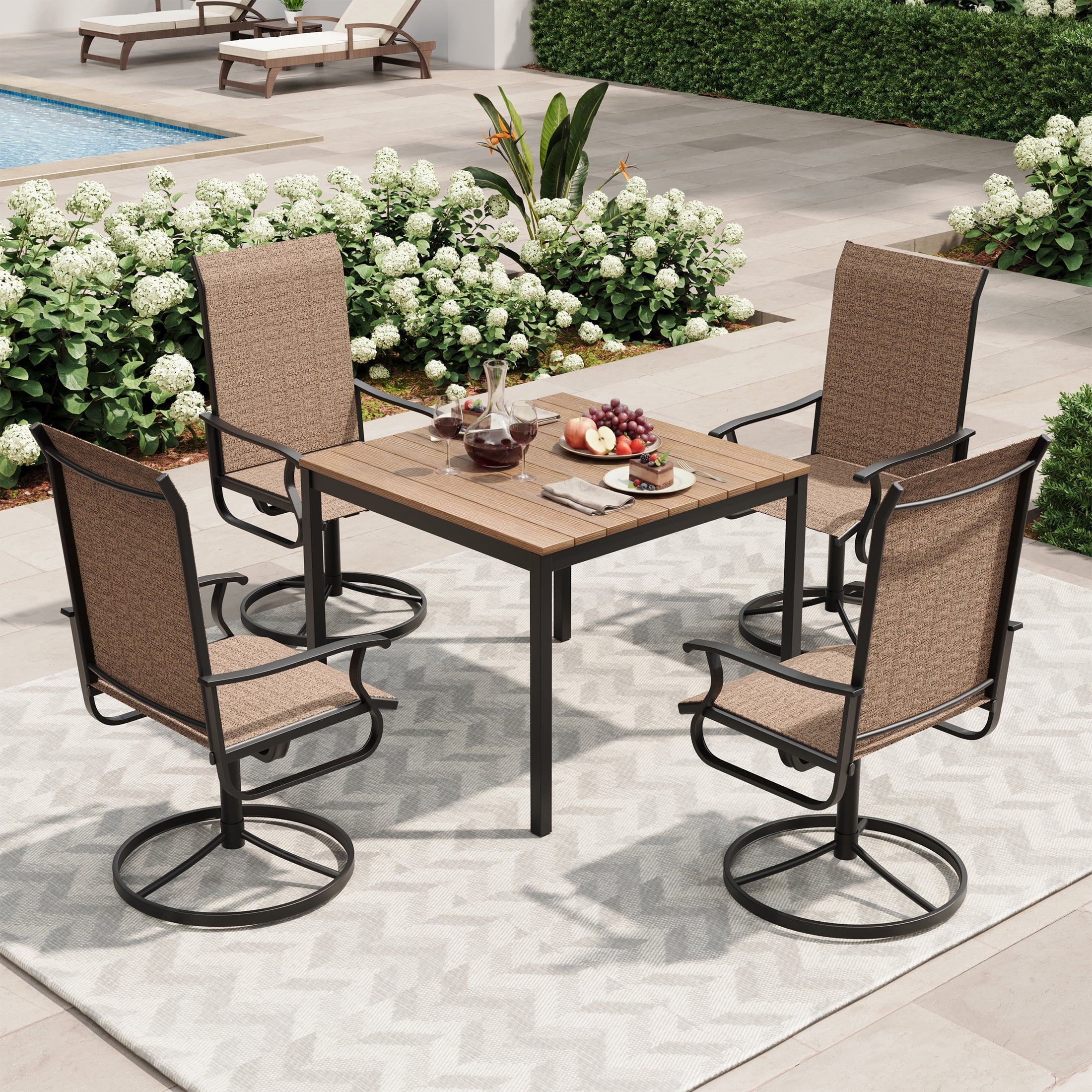 UDPATIO Outdoor Dining Chairs Set of 4, All Weather Swivel Patio Chairs, Outdoor Furniture for Backyard Deck, Khaki
