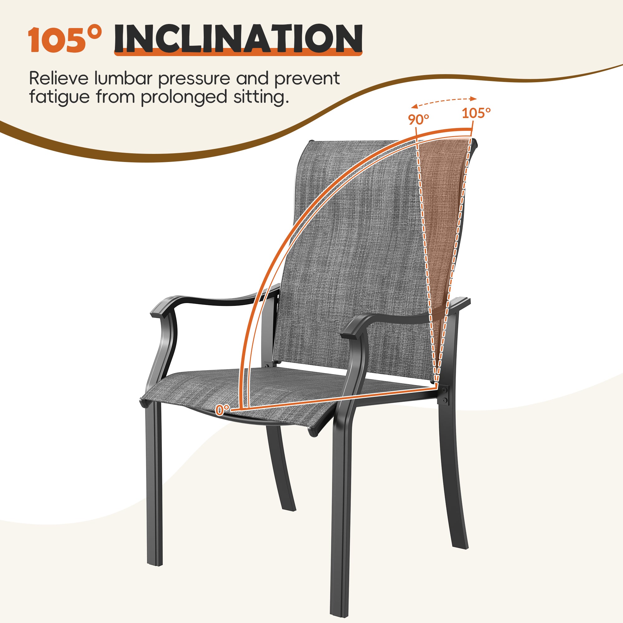 UDPATIO Patio Dining Chairs Set of 6, High Back Wide Seat Outdoor Furniture Chairs with All Weather Breathable Textilene, for Lawn Garden Backyard, Dark Grey