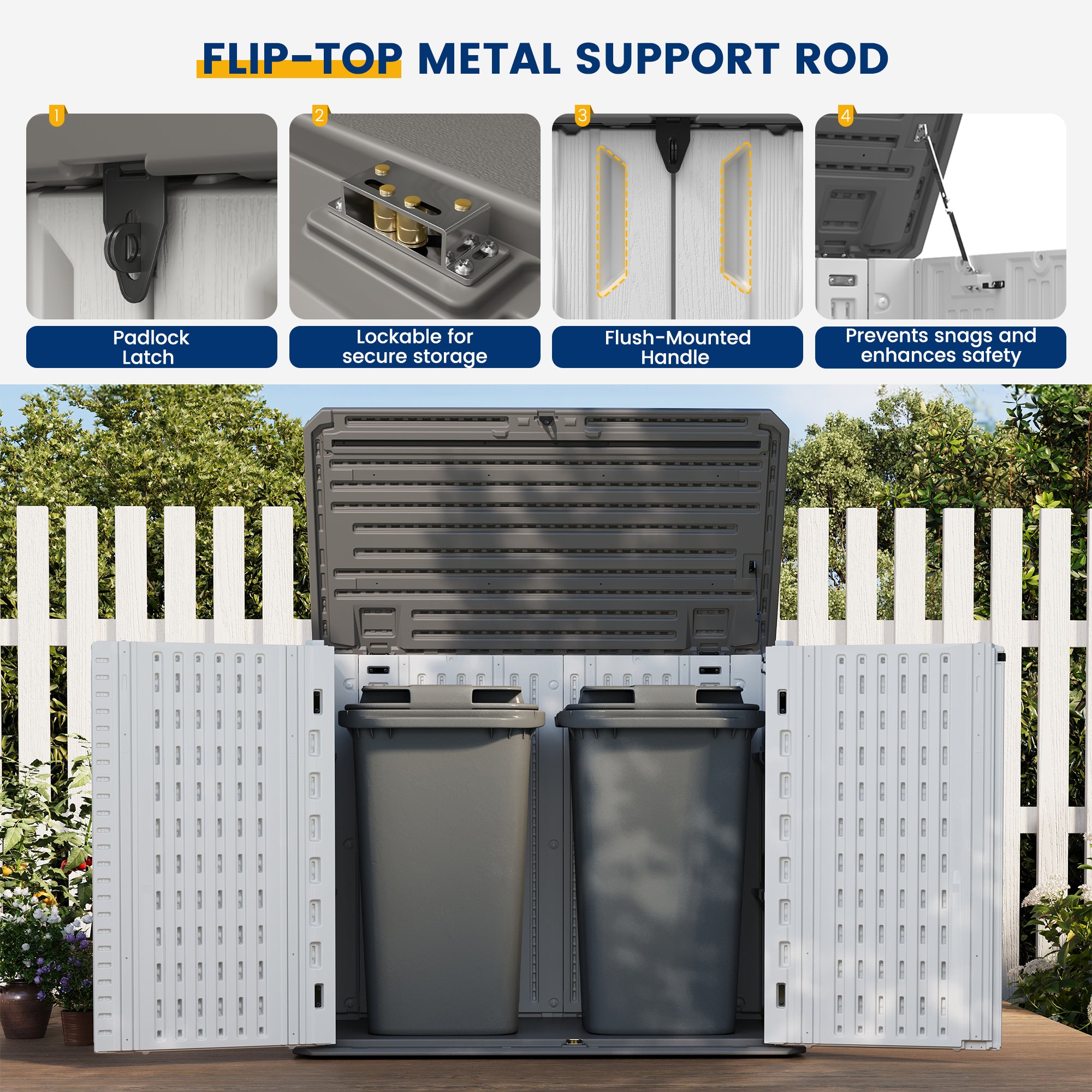 UDPATIO Horizontal Resin Outdoor Storage Shed & Storage Cabinet 34 Cu.Ft, Lockable Waterproof, Outdoor Storage for Generator, Garden Tools, Garage Can, Bike