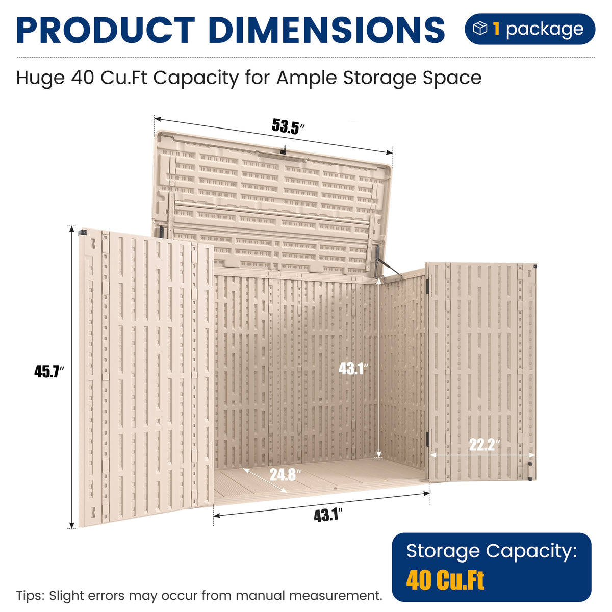 UPPATIO 40 Cu.Ft Resin Shed,Weatherproof Horizontal Outdoor Cabinet,Beige