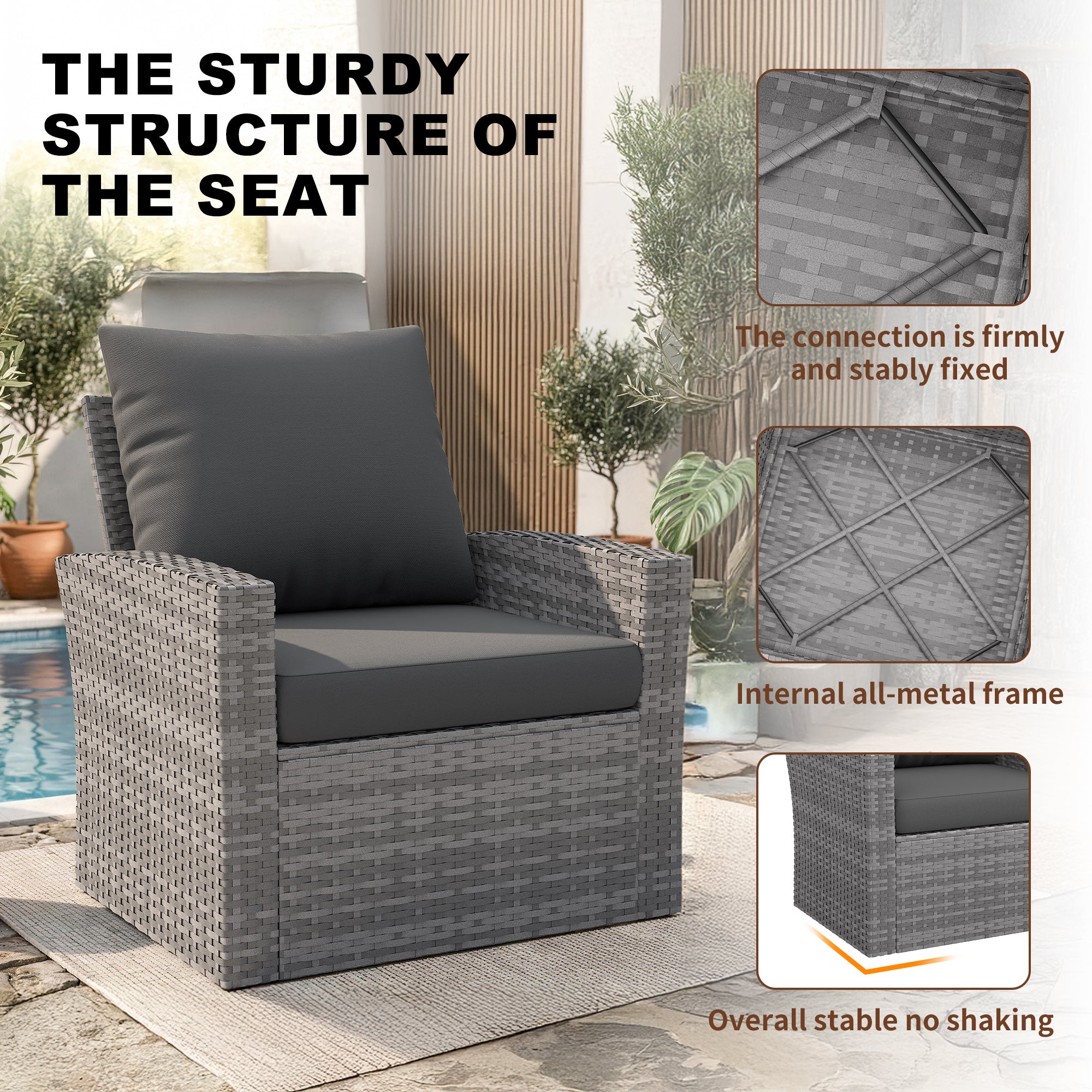 UDPATIO Wicker Patio Furniture Set,Gray PE Rattan Patio Sofa Set with coffee table,Outdoor Sectional Conversation Sets for Balcony, Porch, Backyard, Gray