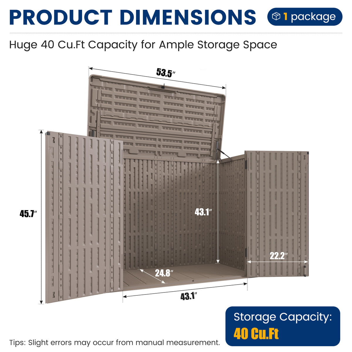 UPPATIO 40 Cu.Ft Resin Shed,Weatherproof Horizontal Outdoor Cabinet,Brown