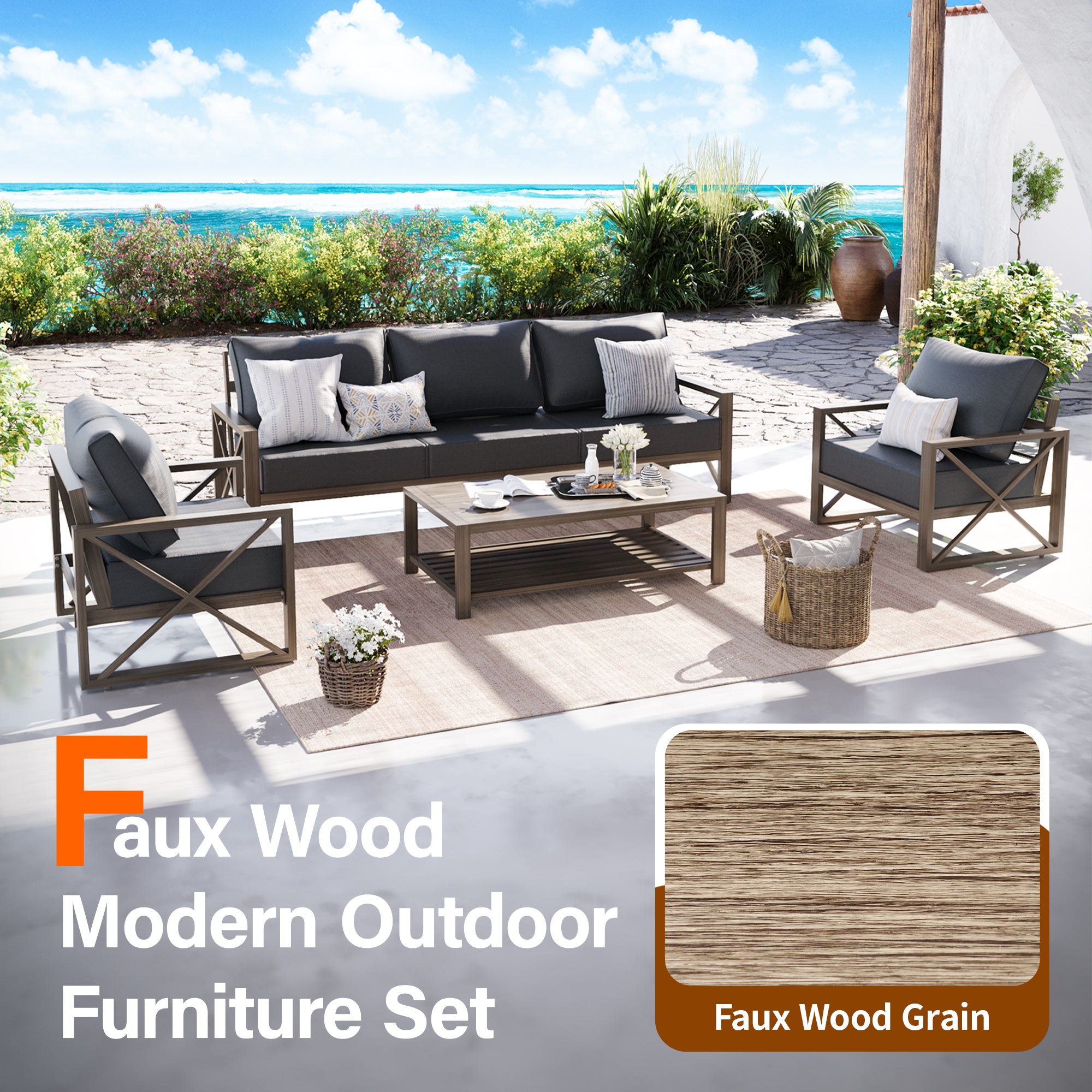 B0D9JQQ6HY UDPATIO 4 Pieces Aluminum Patio Furniture Set Modern Outdoor Furniture