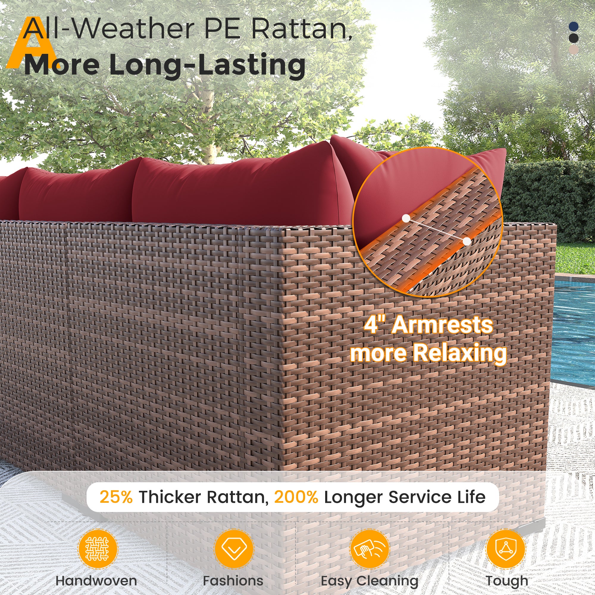 UDPATIO Outdoor Patio Furniture Set with Fire Pit Table, 8 Piece Outdoor Sectional Sofas, All-Weather Wicker Patio Conversation Set for Garden, Backyard