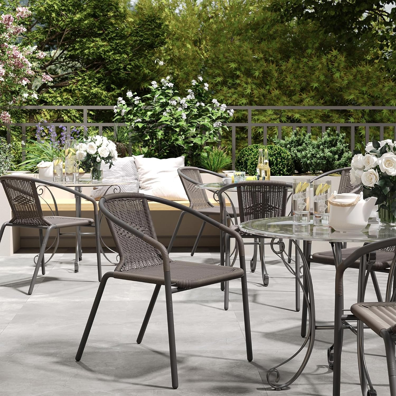 UDPATIO Rattan Outdoor Dining Chairs Set of 4, Wicker Stackable Patio Chairs, for Indoor Restaurant Porch, Grey