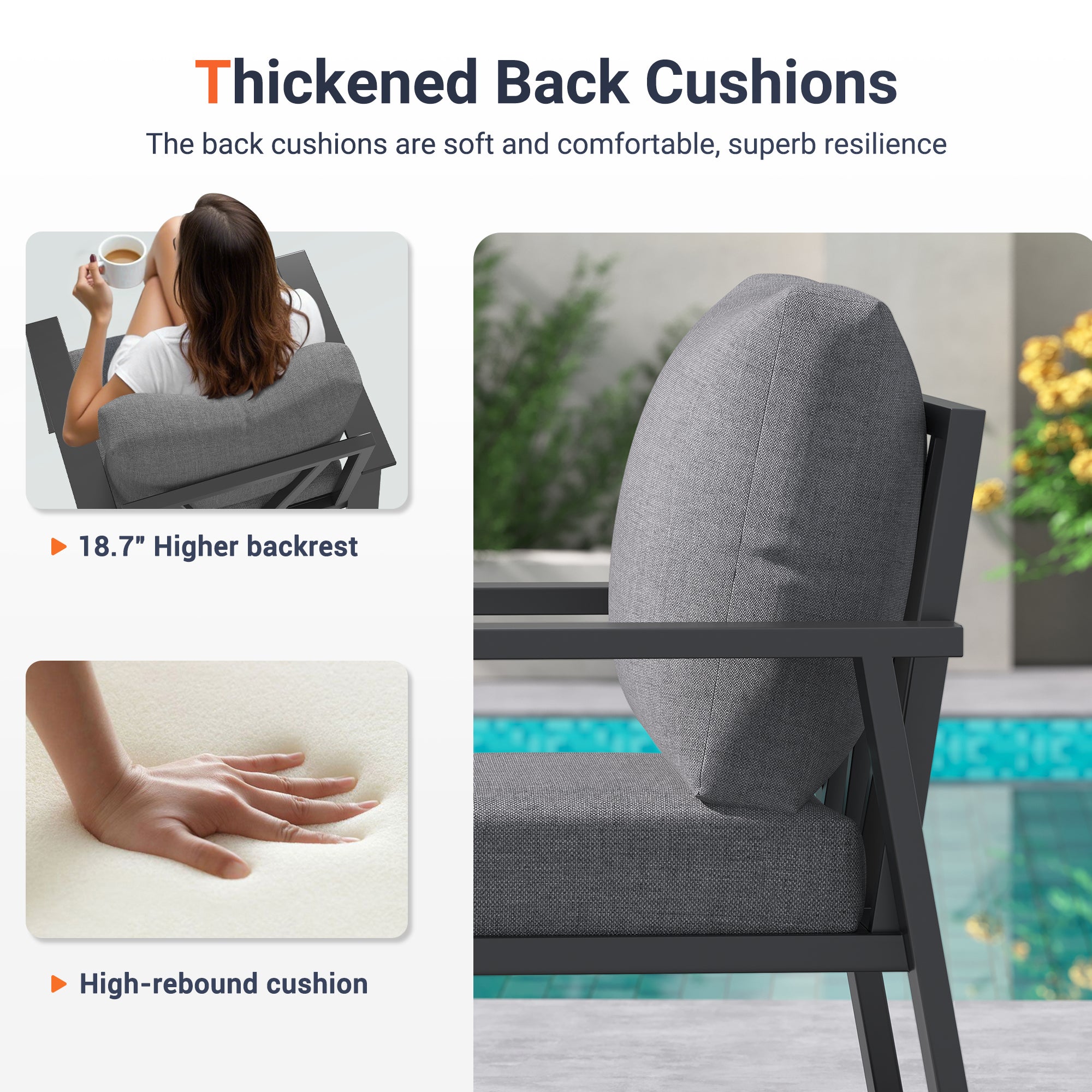 UDPATIO Aluminum Patio Furniture Set, 5 Pieces Sectional Metal Conversation Sofa Modern Seating Set with Coffee Table for Outdoor Garden Backyard, Dark Grey