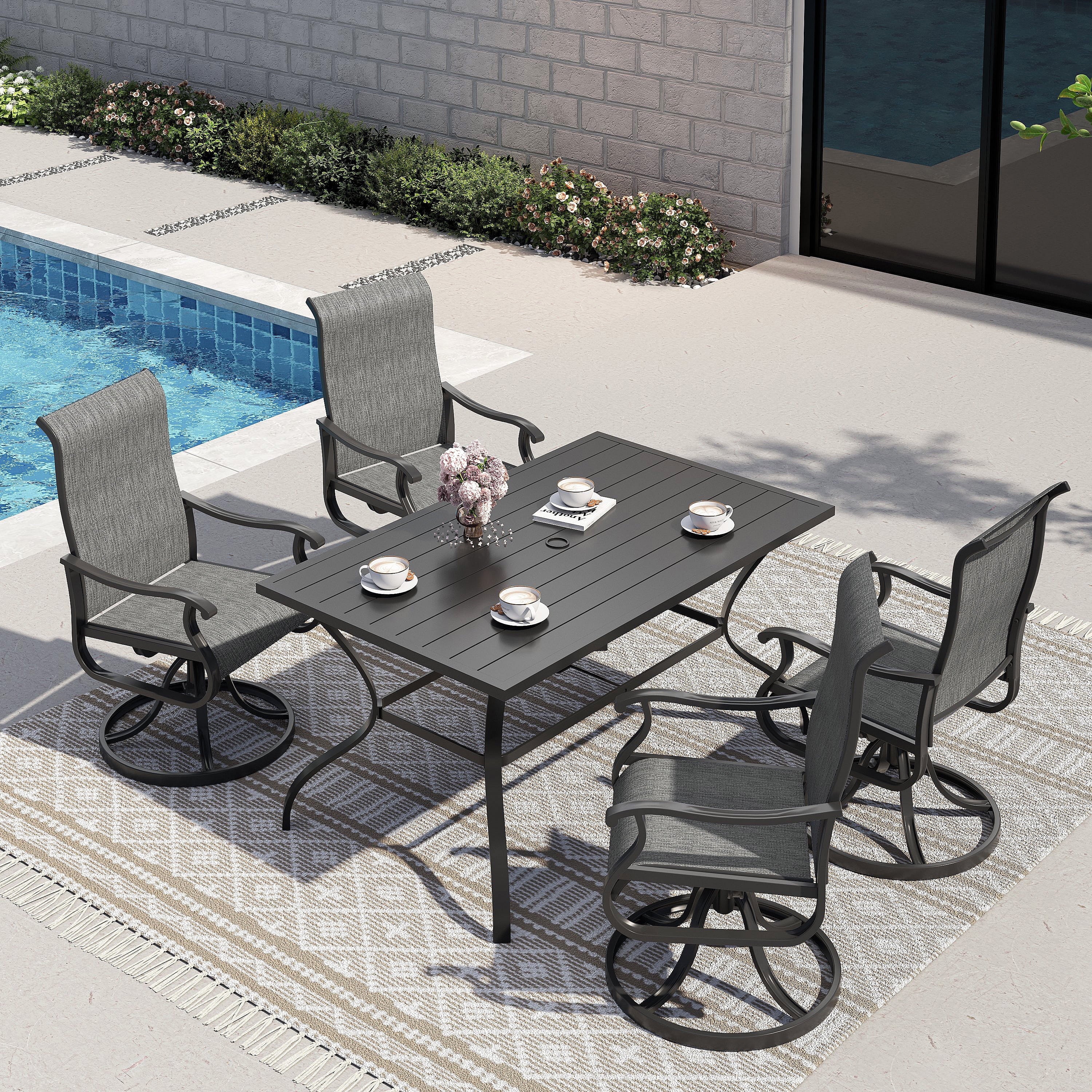 UDPATIO Metal Outdoor Dining Chair -Set of 4, Dark Grey