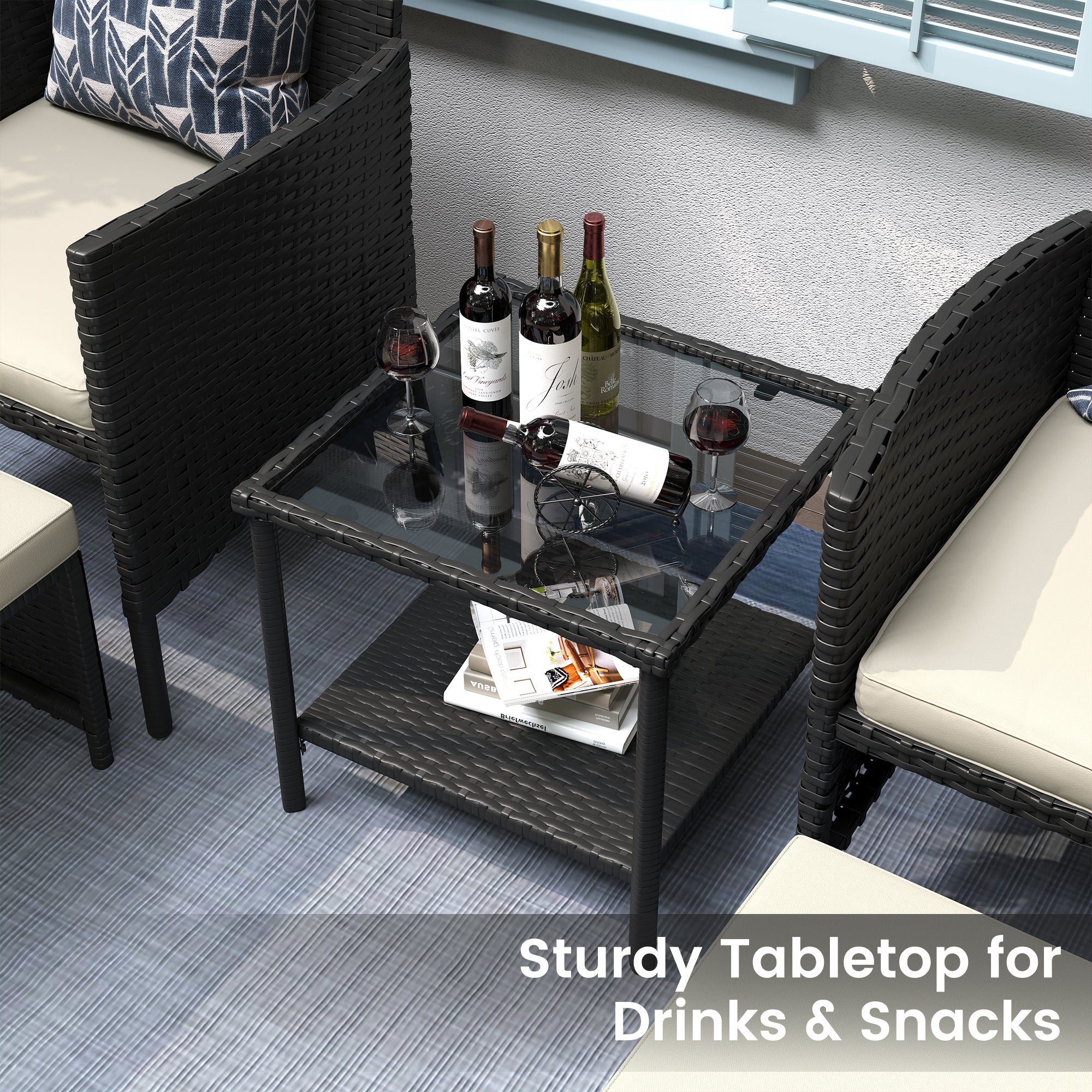 UDPATIO Outdoor Furniture Patio Chairs with Ottoman, Ideal for Balcony, Porch, 5 Piece Patio Furniture Set with Side Table for Deck, Apartment