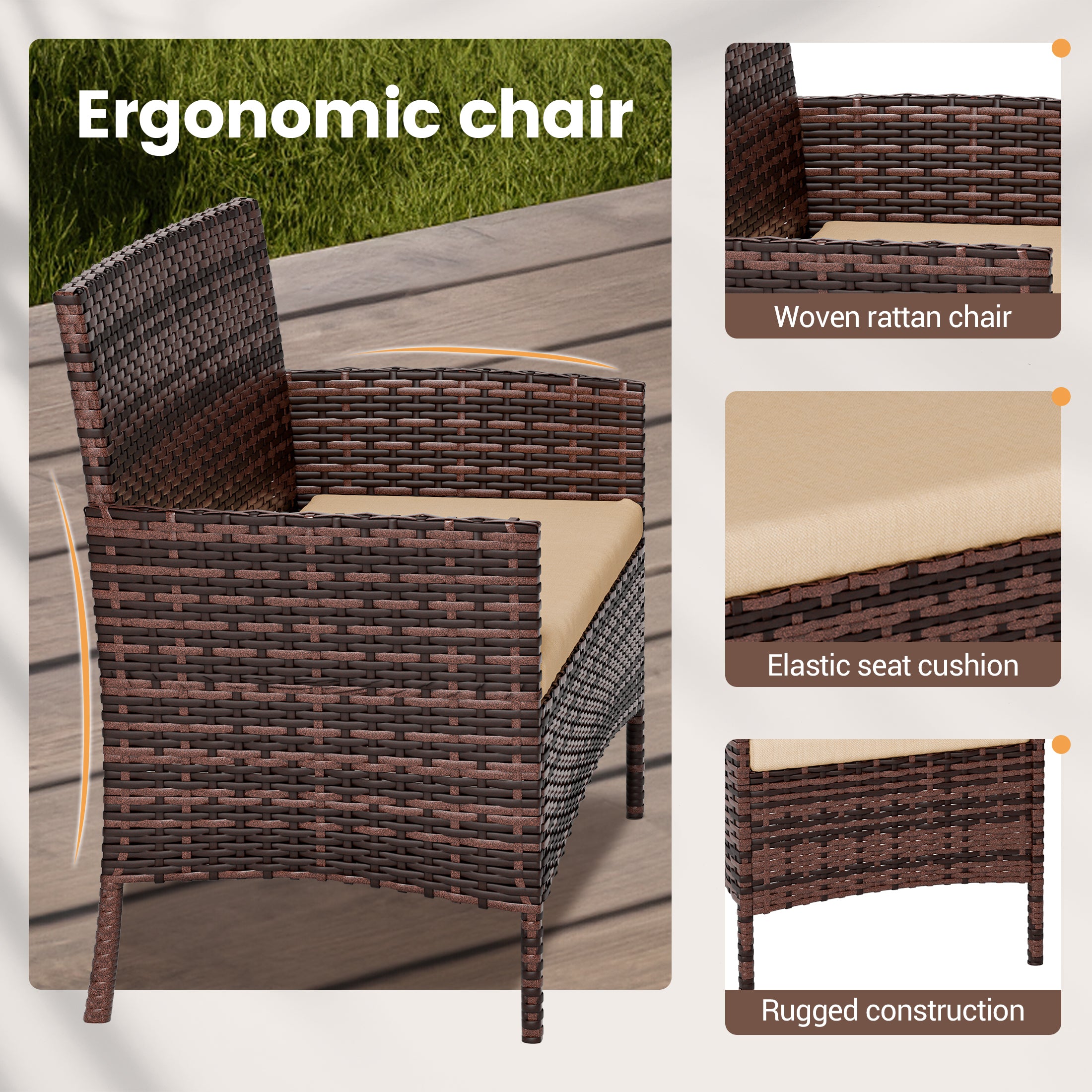 UDPATIO 4 Pieces Outdoor Patio Furniture,Sectional Conversation Sets,Brown PE Rattan Patio Chairs with Table and Loveseat for Balcony, Porch, Backyard,(Khaki Cushion)