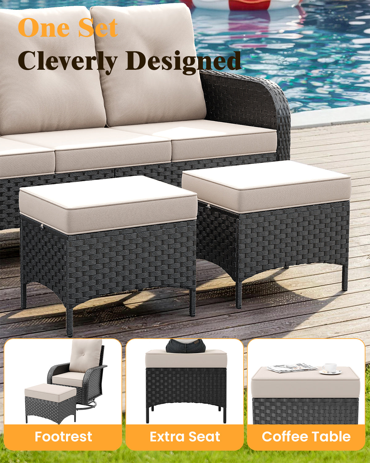Amopatio 6 Pieces Outdoor Patio Furniture Set, Wicker Swivel Rocker Chairs Sets