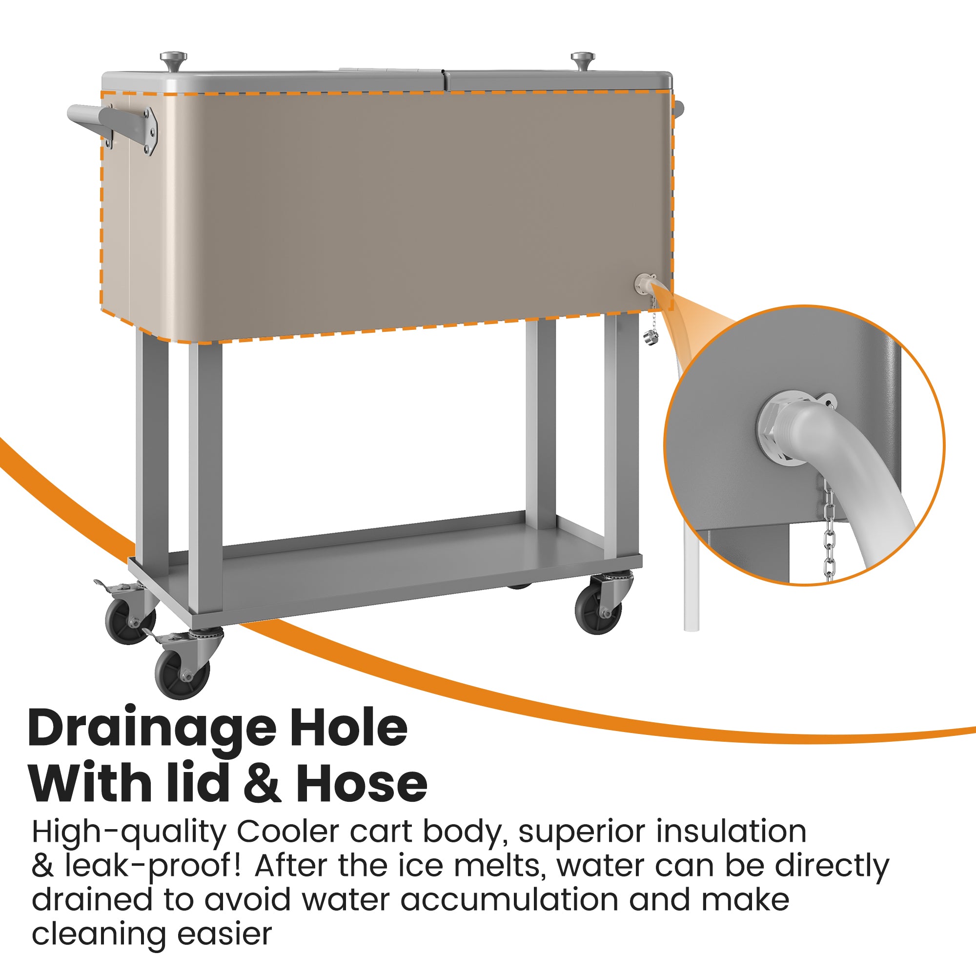 Patio Cooler Cart 80 Quart Outdoor Rolling Ice Chest Portable Beverage Bar with Bottom Storage Tray and Bottle Opener for Party BBQ Beach Activities