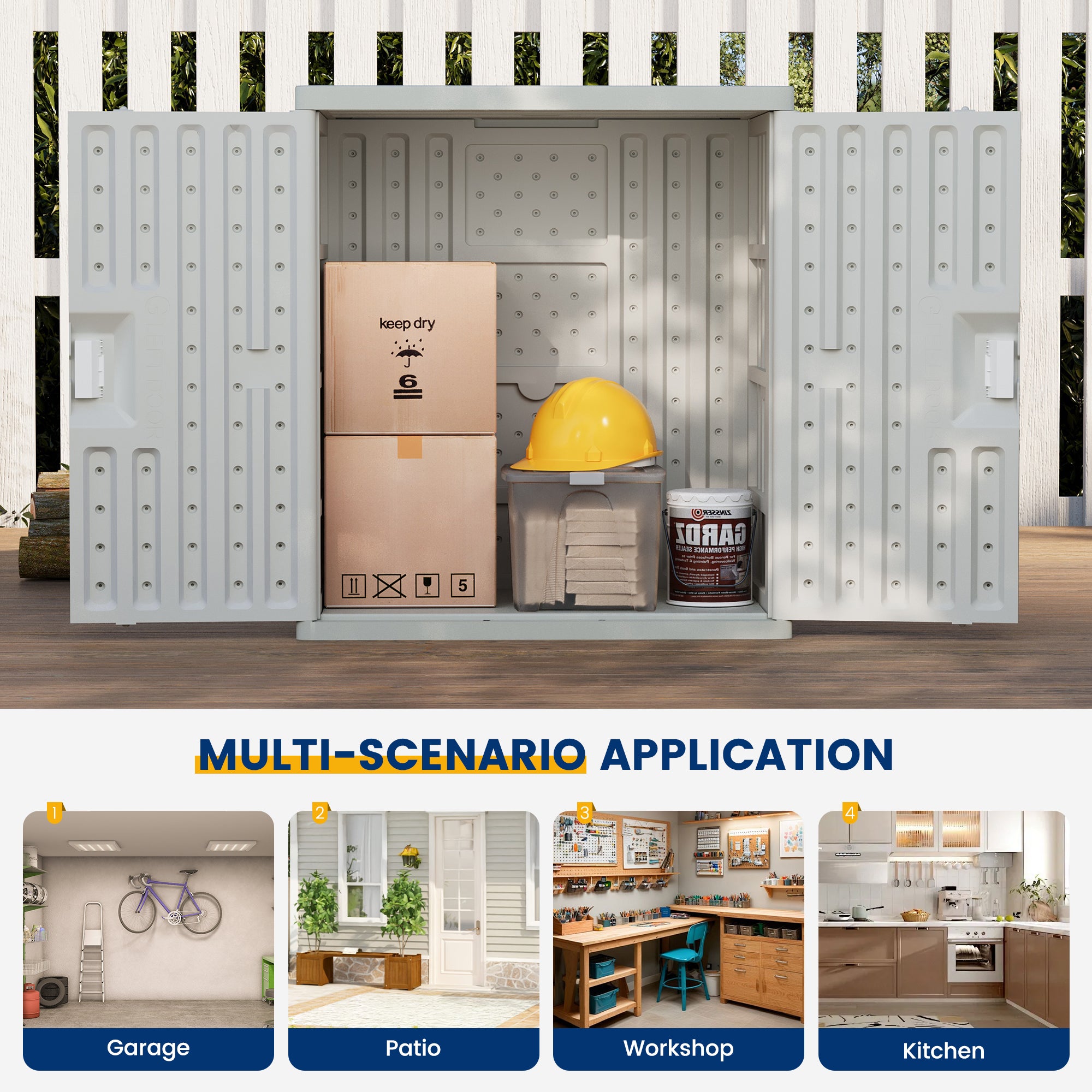 UDPATIO Resin Outdoor Storage Cabinet with Lockable Doors, 30" W x 20" D x 35" H Dark Grey Garage Cabinet,Small Shed for Organized Storage in Patio, Garage and Kitchen,, Grey