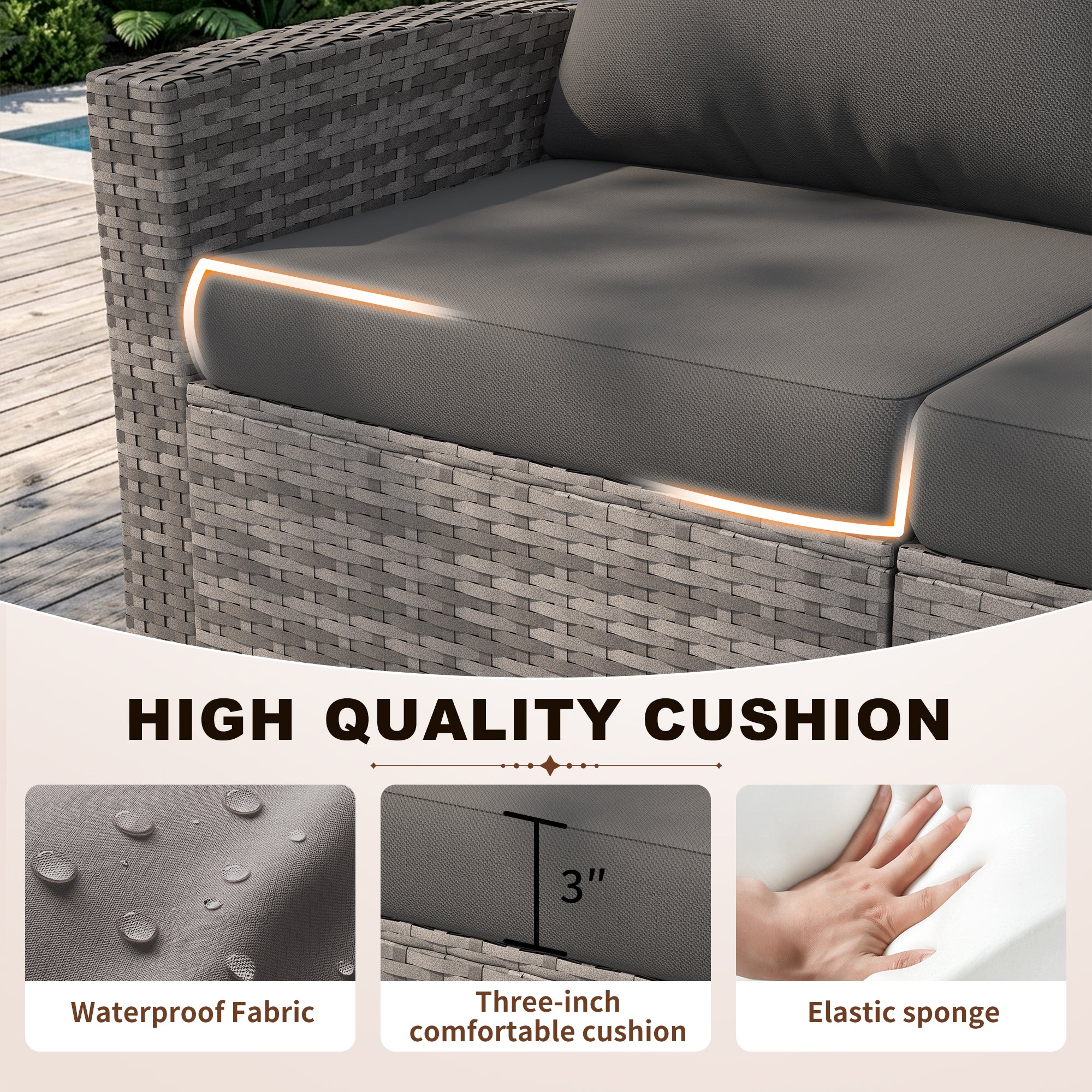 UDPATIO Wicker Patio Furniture Set,Gray PE Rattan Patio Sofa Set with coffee table,Outdoor Sectional Conversation Sets for Balcony, Porch, Backyard, Gray