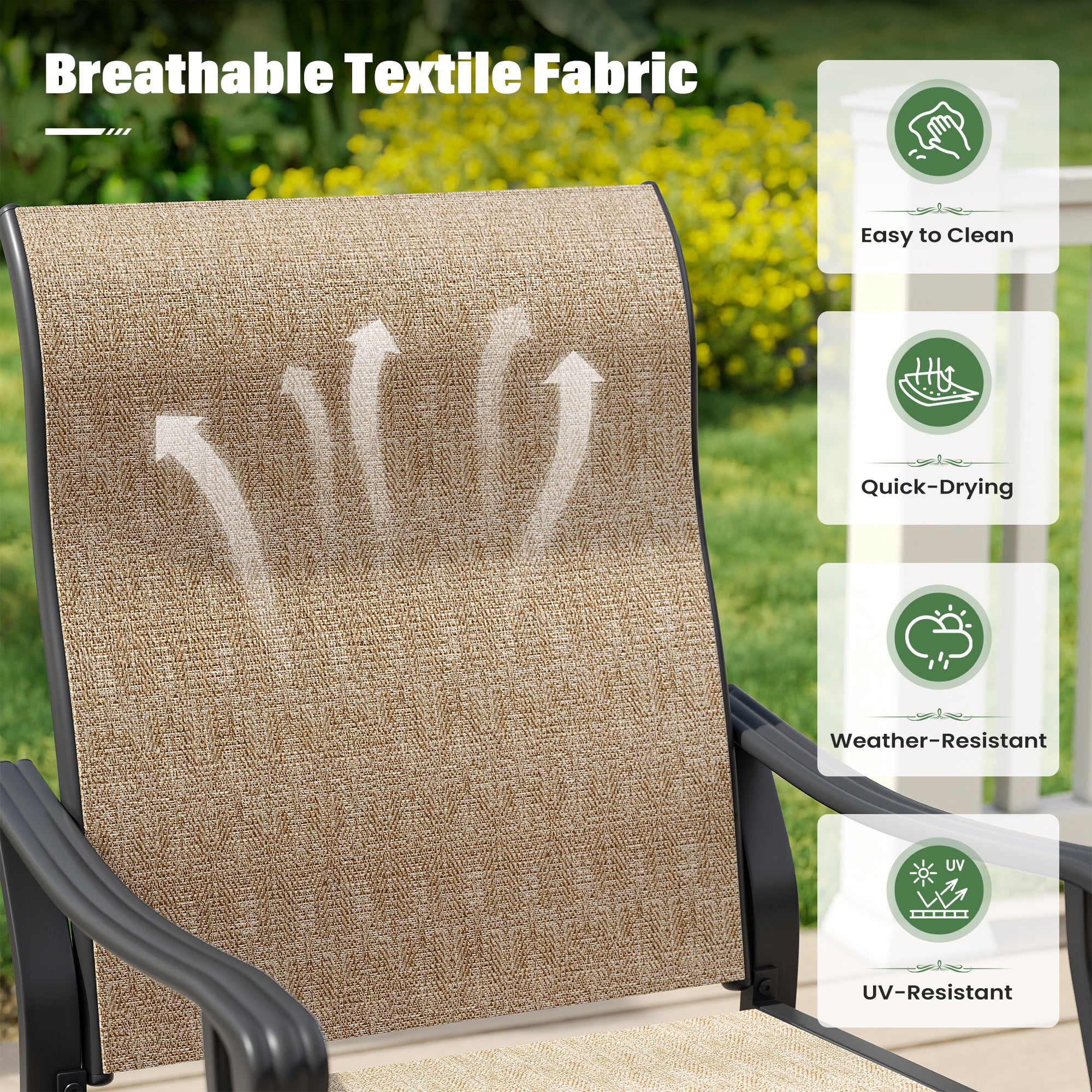 UDPATIO 7 Piece Patio Dining Set for 6, Patio Outdoor Table and Chairs, 51" Black Round Table with Umbrella Hole, Brown Patio Chairs, Patio Dining Set Outdoor Dining Set for Lawn, Backyard, Deck