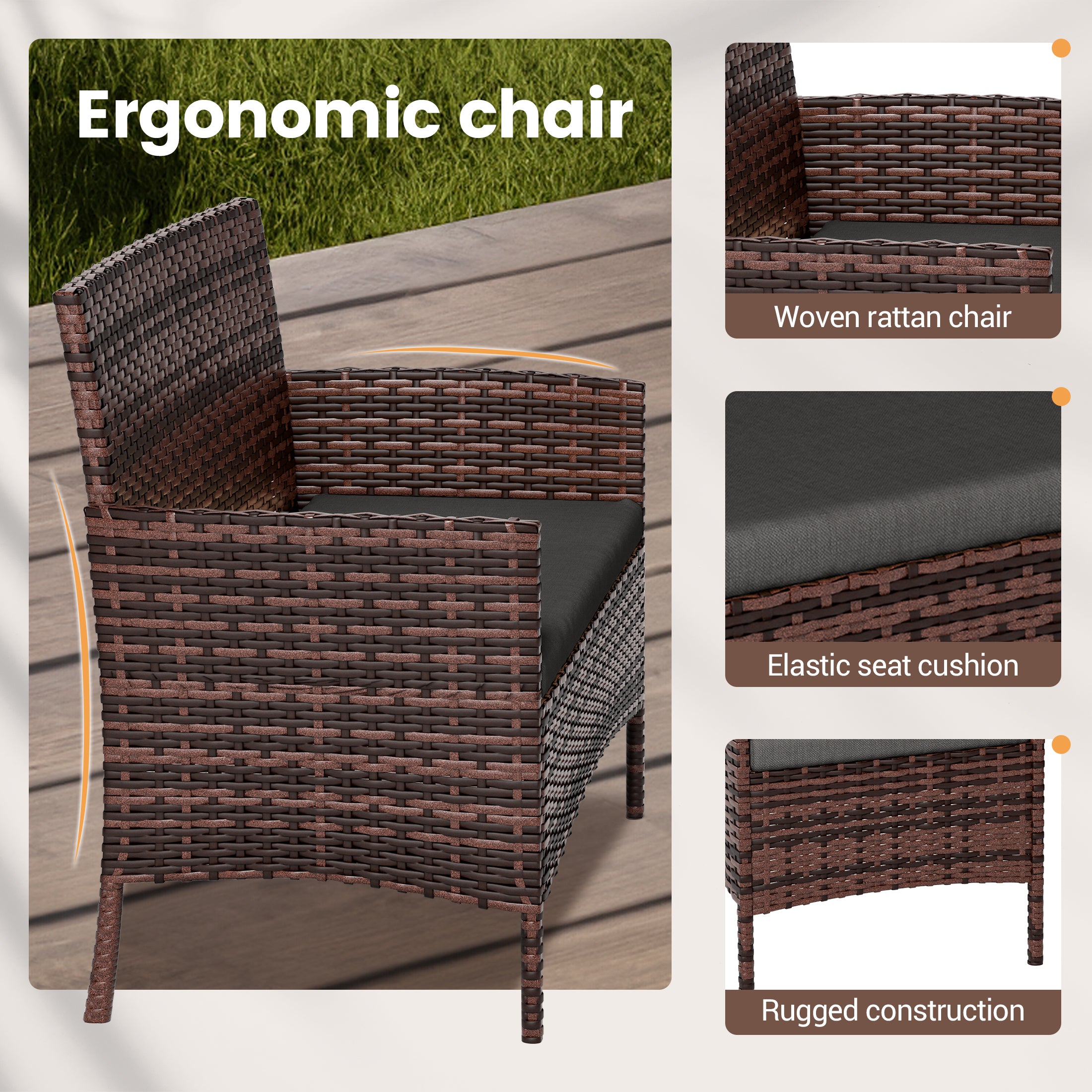 UDPATIO 4 Pieces Outdoor Patio Furniture,Sectional Conversation Sets,Brown PE Rattan Patio Chairs with Table and Loveseat for Balcony, Porch, Backyard,(Gray Cushion)