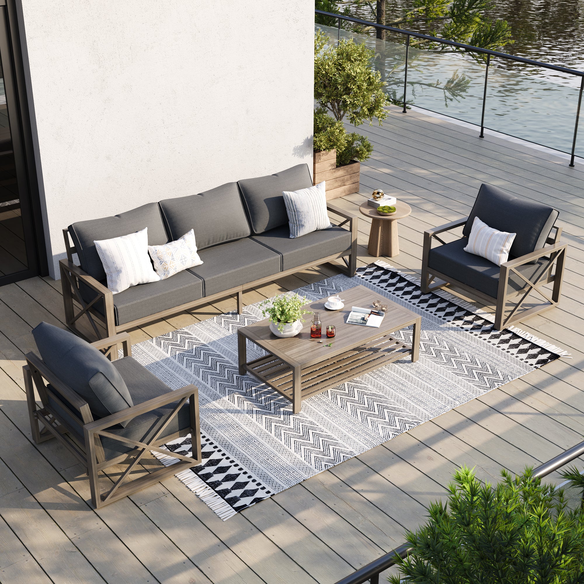 B0D9JQQ6HY UDPATIO 4 Pieces Aluminum Patio Furniture Set Modern Outdoor Furniture