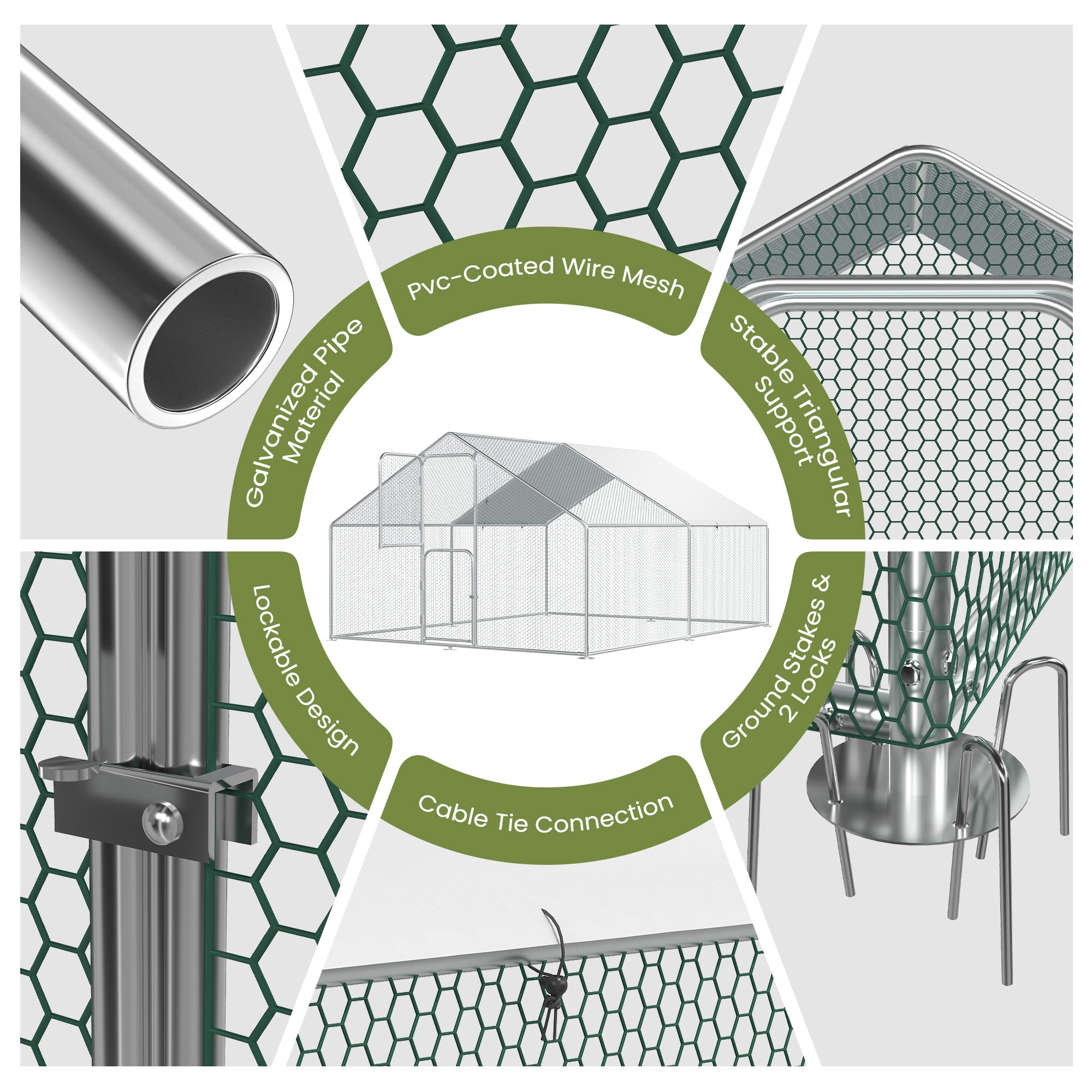 UPDATIO Large Metal Chicken Coop Walk In — Heavy-Duty Outdoor Poultry Pen with Protective Cover, Predator-Proof & Weather-Resistant for 15-25 Chickens, 12*10*6 FT