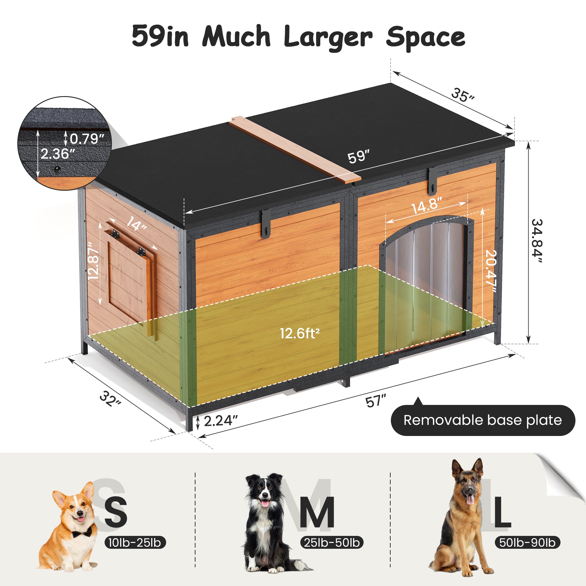 Outdoor Insulated Dog House Weatherproof Dog Kennel Dog Shelter Anti-Chewing Full Iron Frame, Openable Roof for Small to Large Dog Breeds