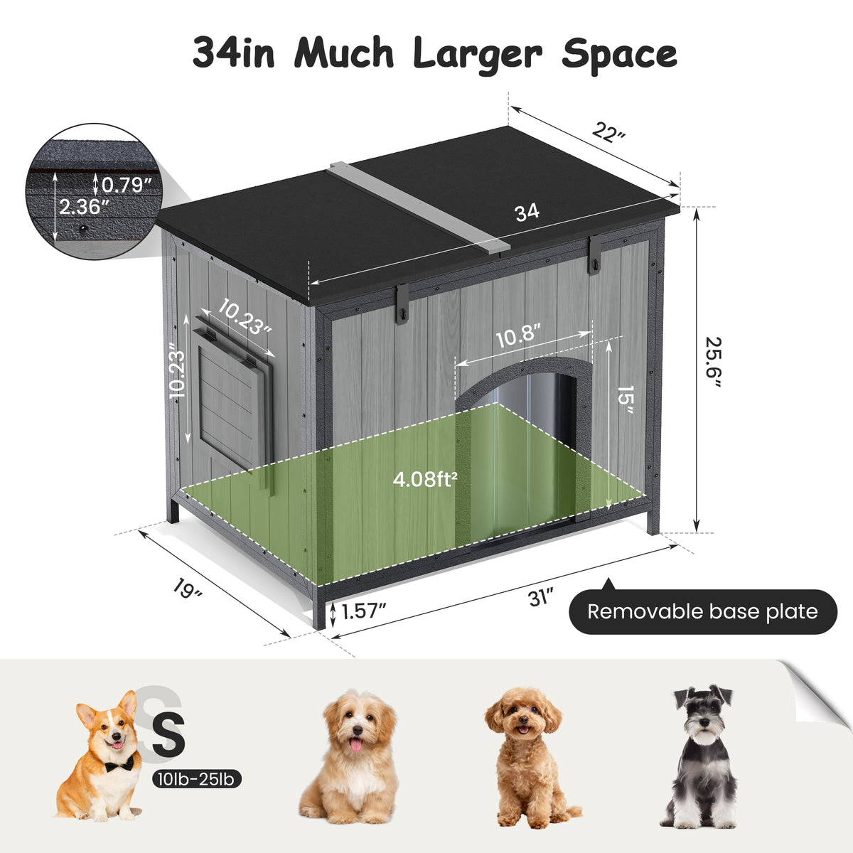 Outdoor Insulated Dog House Weatherproof Dog Kennel Dog Shelter Anti-Chewing Full Iron Frame, Openable Roof for Small to Large Dog Breeds