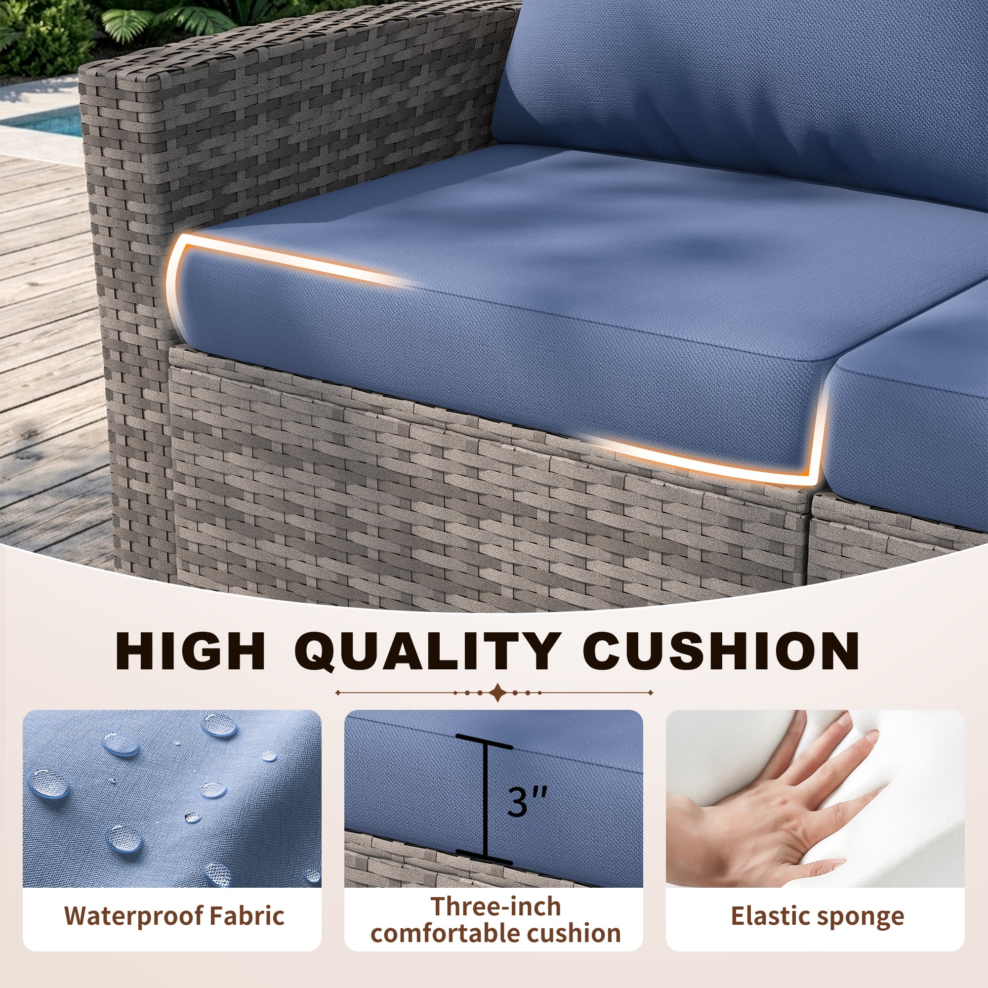 UDPATIO Wicker Patio Furniture Set,Multiple combination sofa sets,Gray PE Rattan Patio Sofa Set for Balcony, Porch, Backyard, Navy