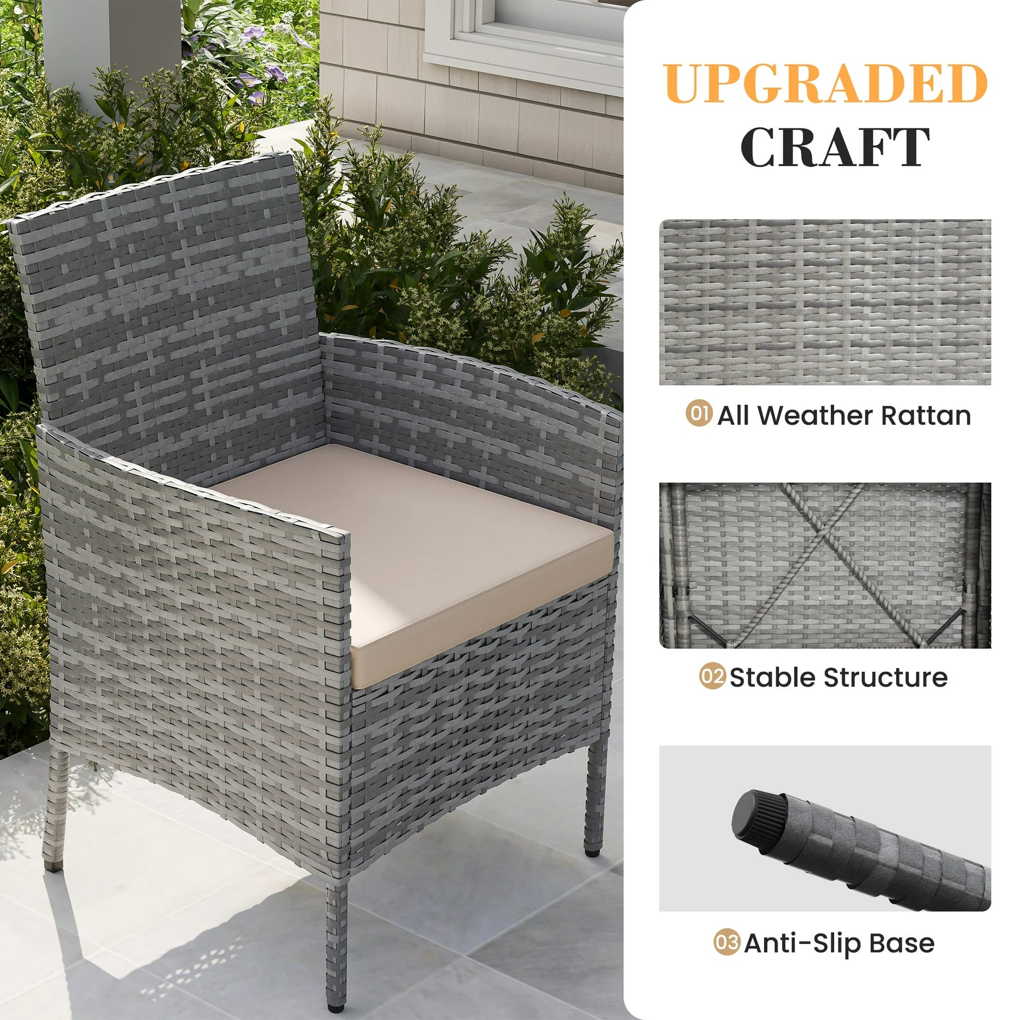 UDPATIO Furniture Set 3 Pieces Patio Rattan Wicker Chairs,Patio Porch Outdoor Furniture Set with Chairs(BE)