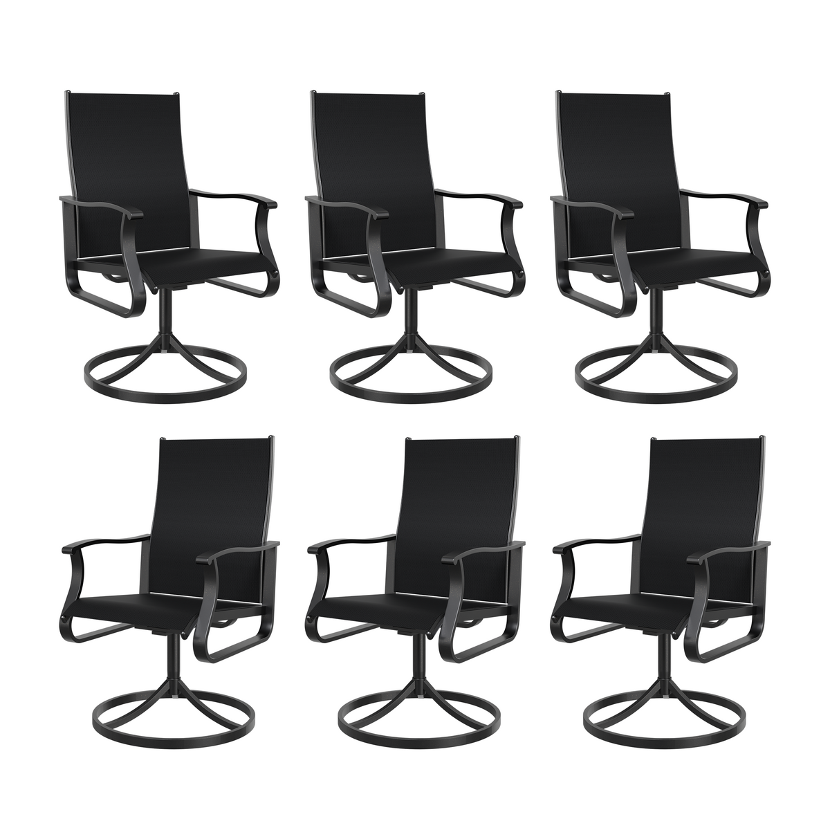 UDPATIO Low Back Outdoor Dining Chair Set of 6, 360° Swivel Patio Chair Outside for Lawn Garden Backyard Deck, Black