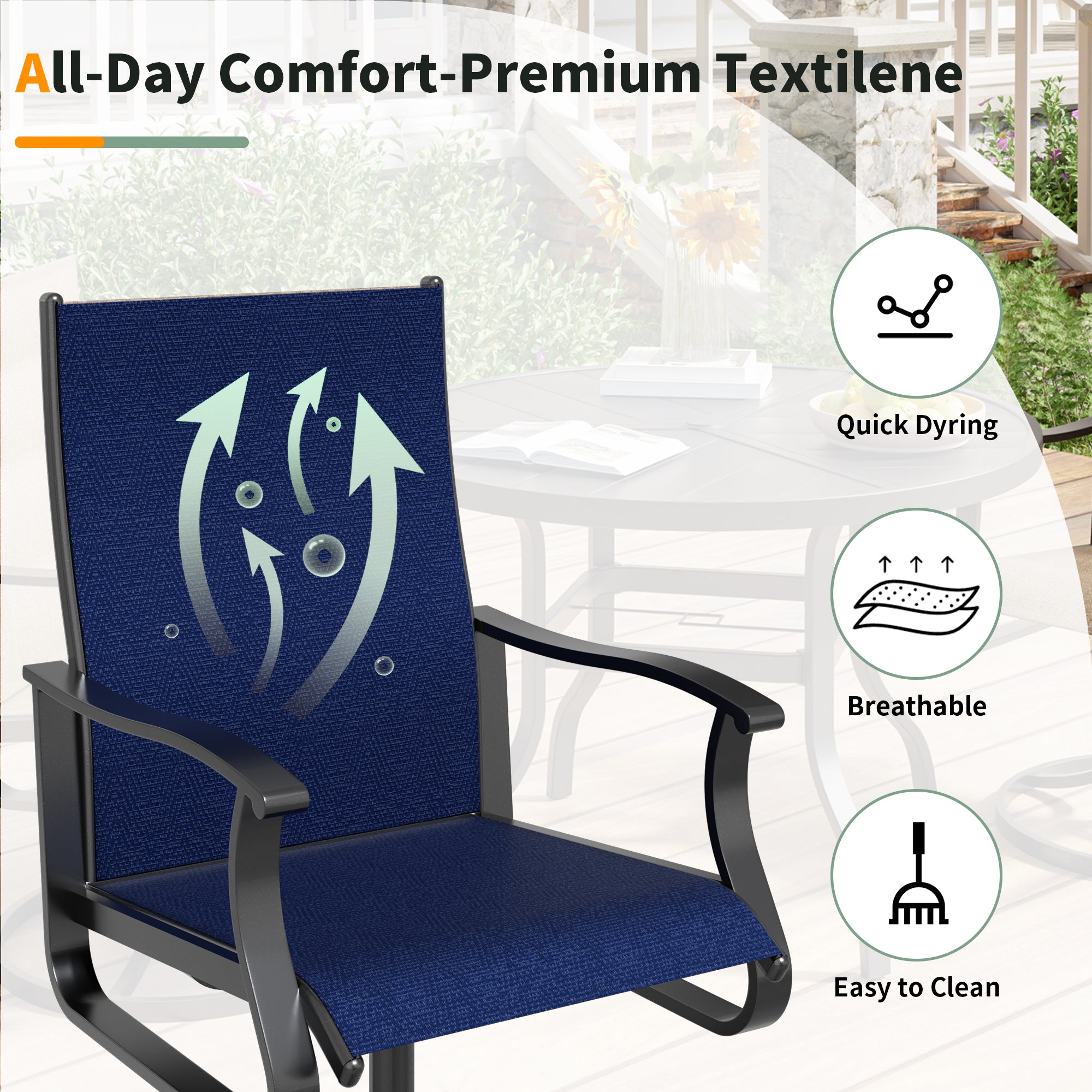 UDPATIO Swivel Patio Chairs Set of 4, Outdoor Swivel Rocker Patio Chairs with High Back, All Weather Textilene & Metal Frame for Backyard, Lawn, Porch, Pooside or Garden, Navy Blue