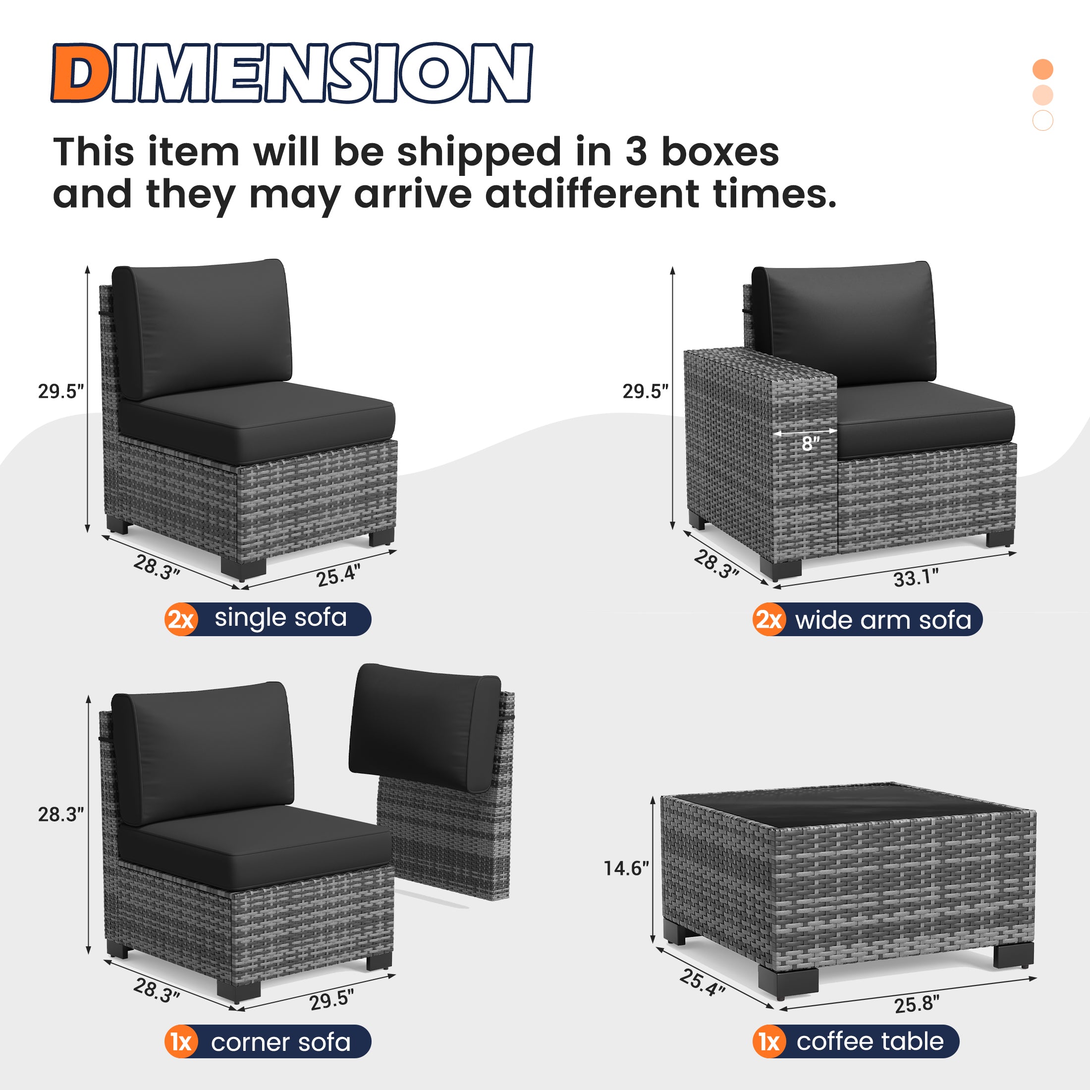 UDPATIO 6-Piece Patio Furniture Set, Outdoor Patio Sofa Set With Wide Armrest, All-Weather Wicker Rattan Guest Set With Cushion And Glass Table And Waterproof Cover, Grey & Black