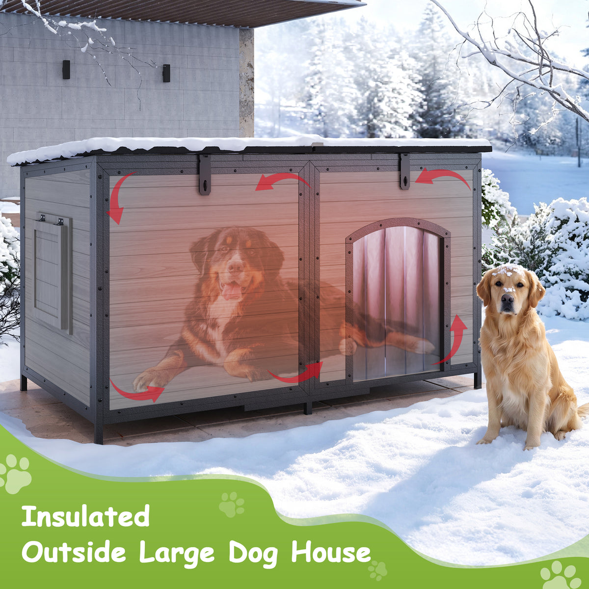Outdoor Insulated Dog House Weatherproof Dog Kennel Dog Shelter Anti-Chewing Full Iron Frame, Openable Roof for Small to Large Dog Breeds